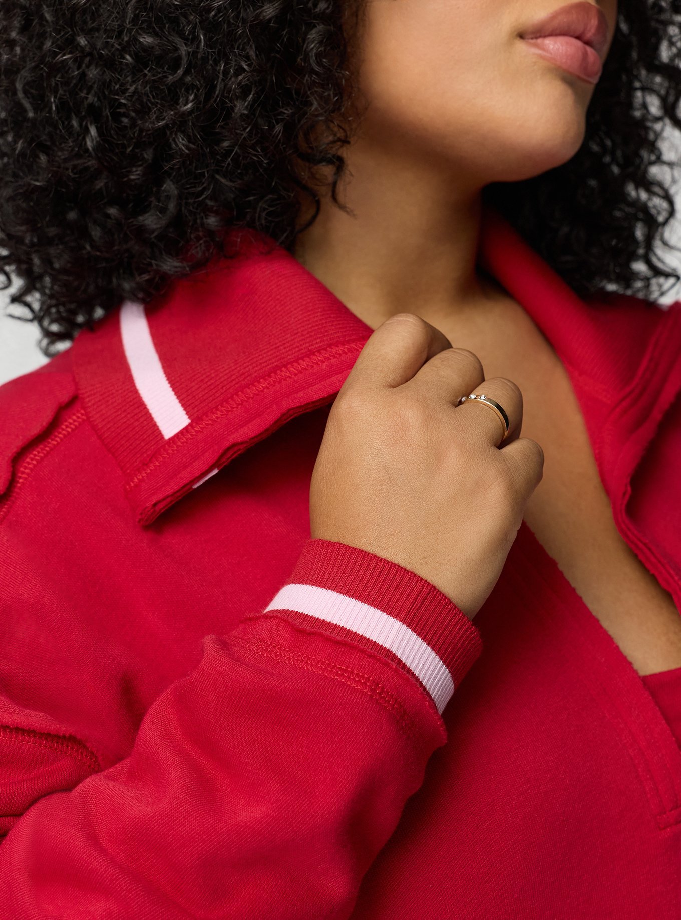 Cozy Fleece V-Neck Pullover Sweatshirt, RED PINK STRIPE, alternate