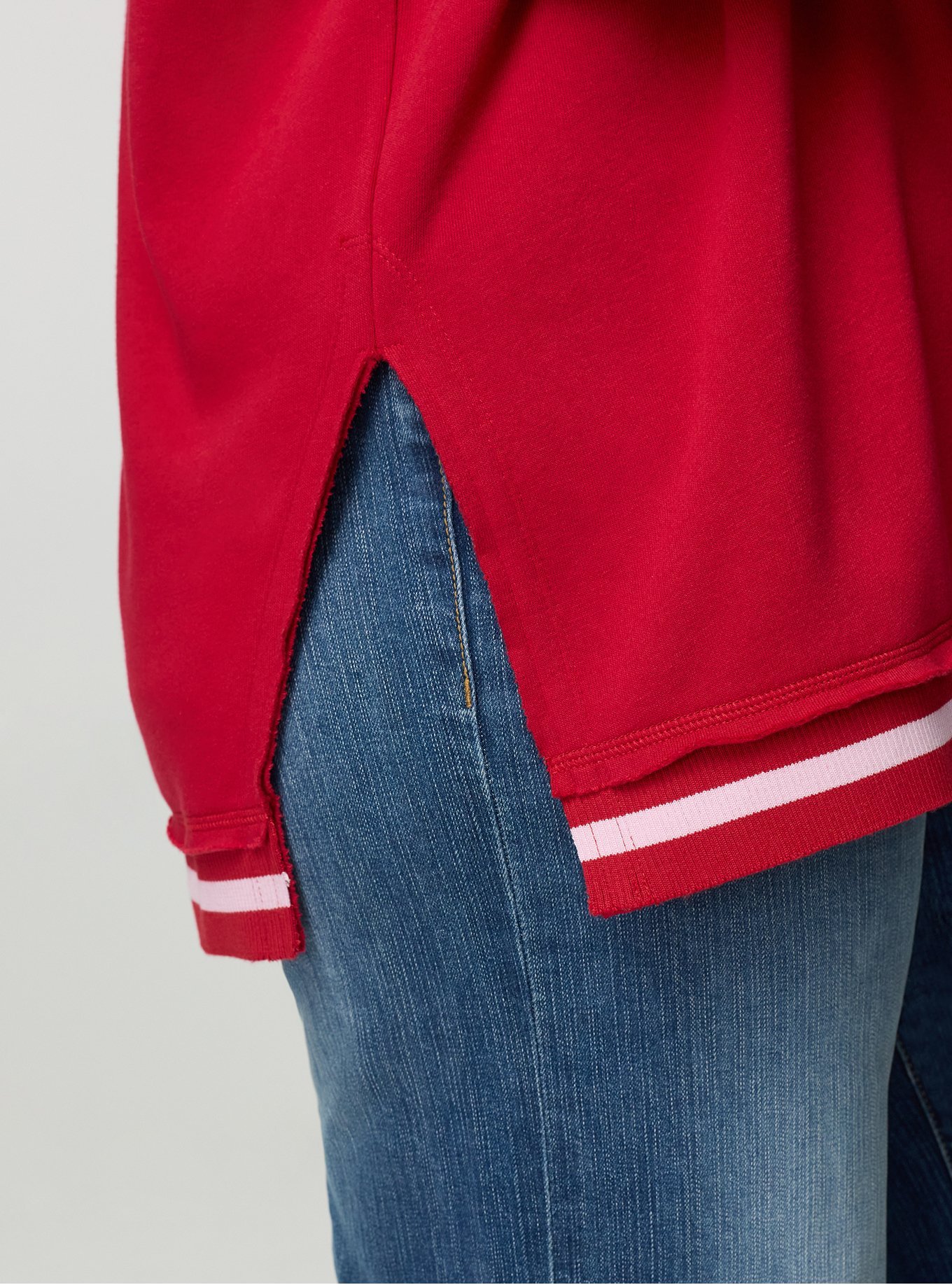 Cozy Fleece V-Neck Pullover Sweatshirt, RED PINK STRIPE, alternate