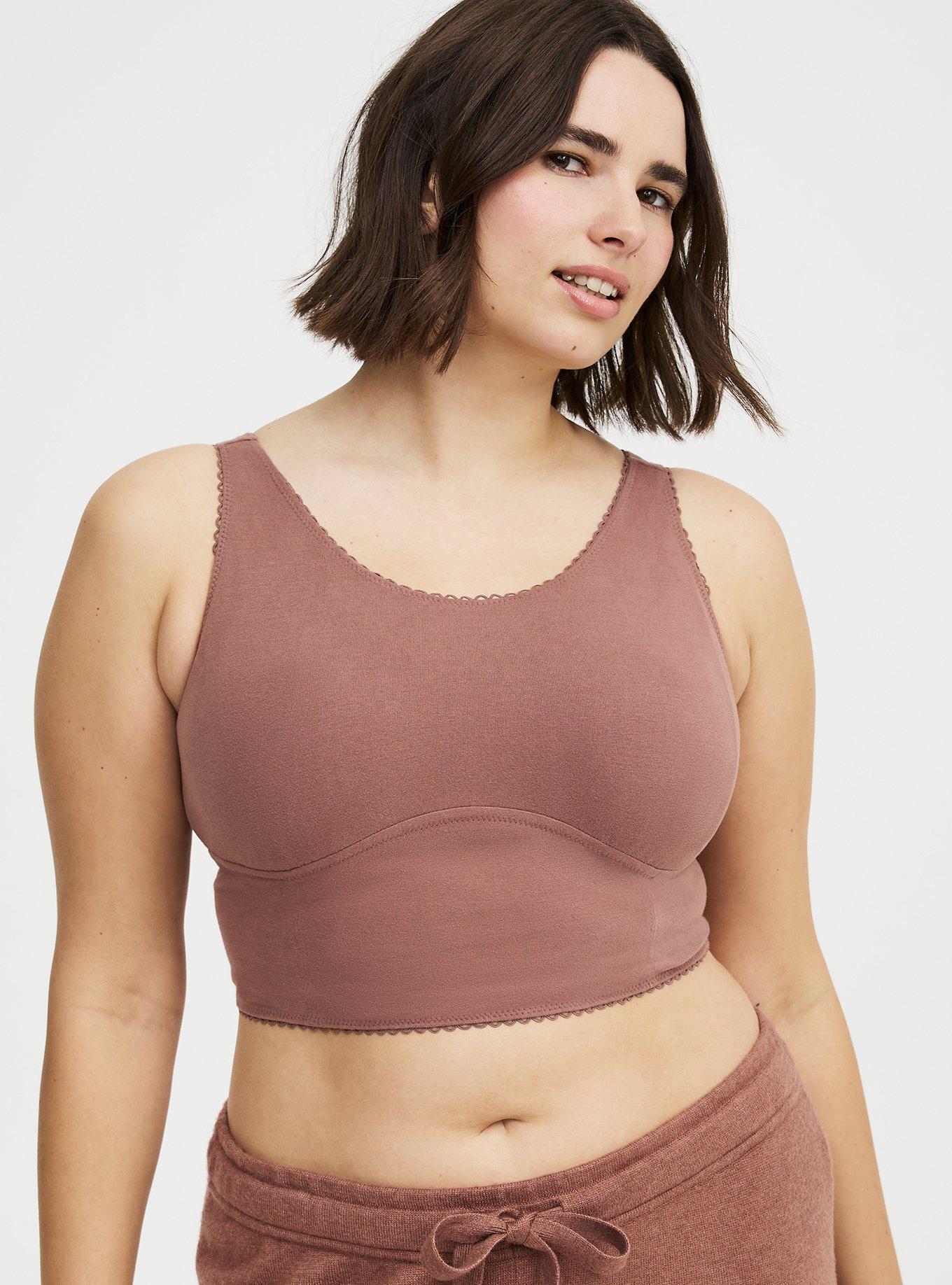 Plus Size Brushed Jersey Sleep Bralette, NUTMEG, hi-res