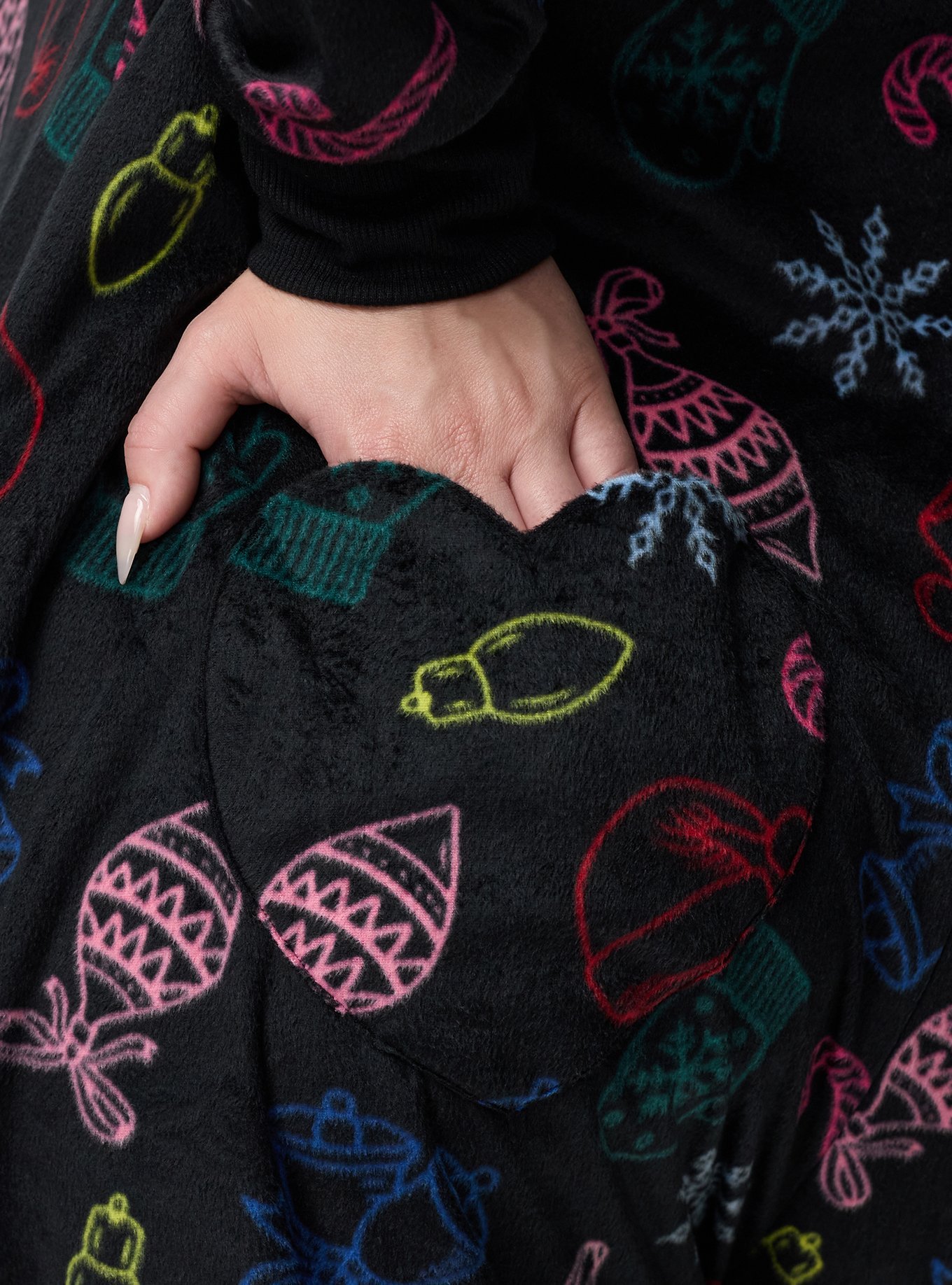 Pom Ears Fleece Lounge Onesie, CHRISTMAS THINGS MULTI, alternate