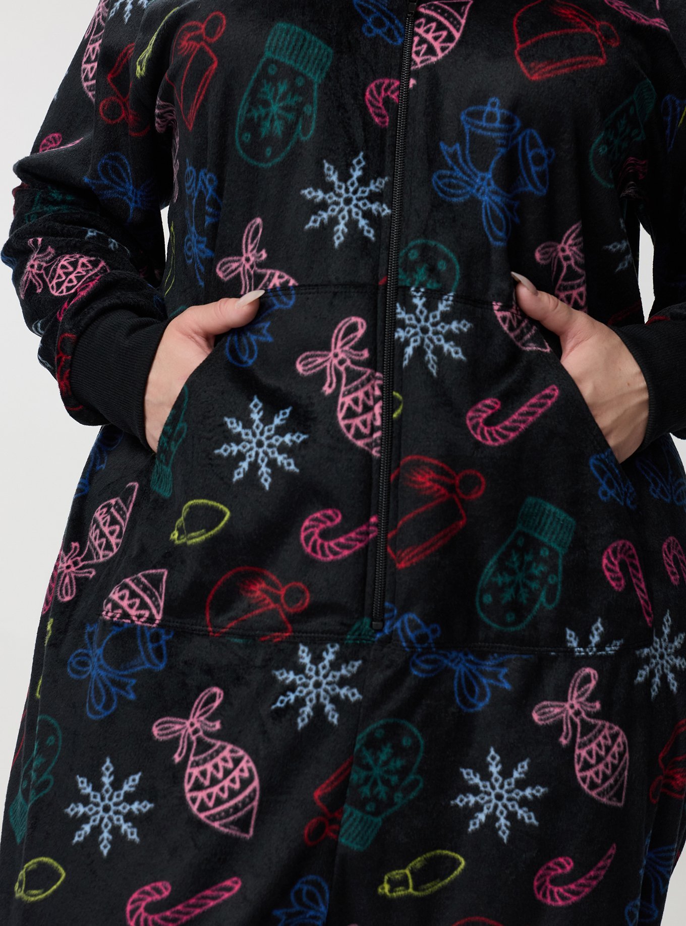 Pom Ears Fleece Lounge Onesie, CHRISTMAS THINGS MULTI, alternate