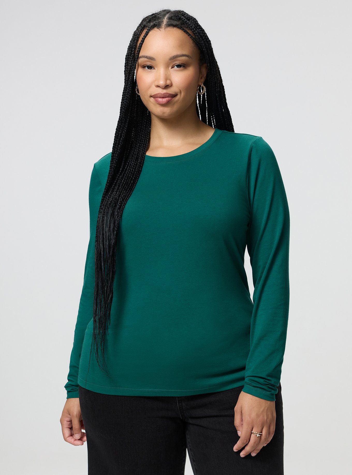 Light Weight Cotton Span Long Sleeve Fitted Tee, BOTANICAL GARDEN, hi-res