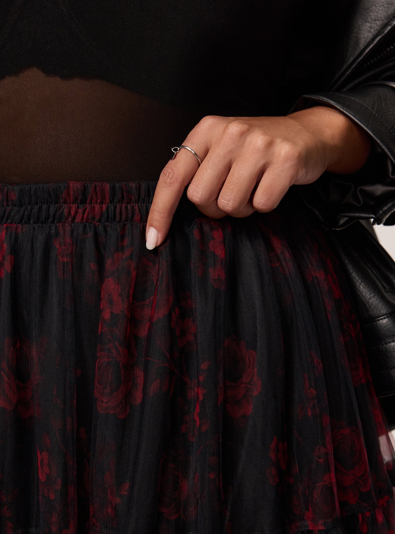 Plus Size Tiered Tulle Maxi Skirt, ROSETTA FLORAL CRIMSON, alternate