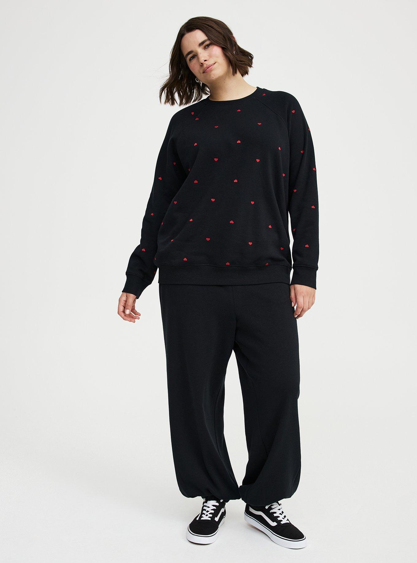 Cozy Fleece Raglan Sweatshirt, DAINTY HEART BLACK, alternate