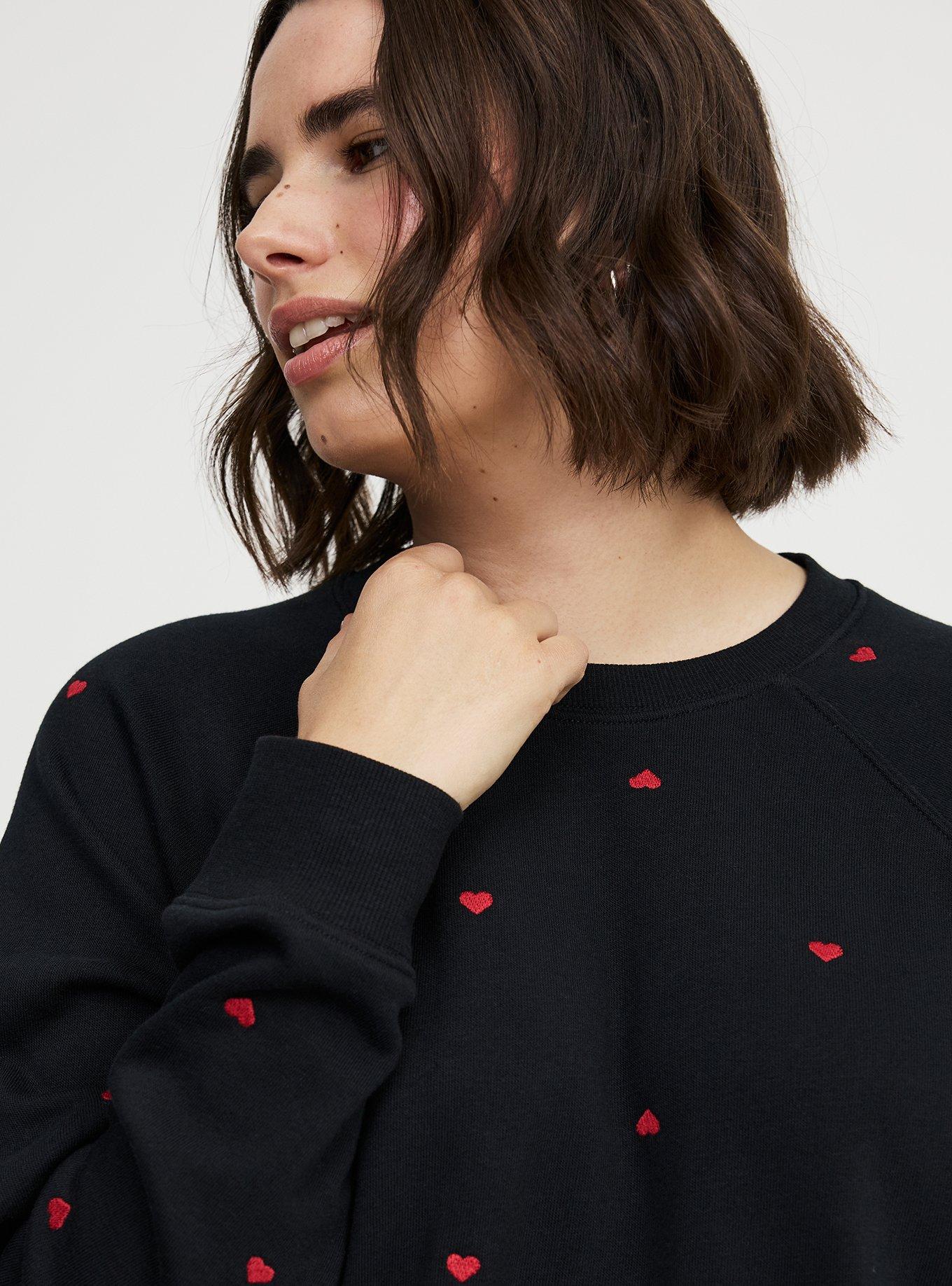 Cozy Fleece Raglan Sweatshirt, DAINTY HEART BLACK, alternate