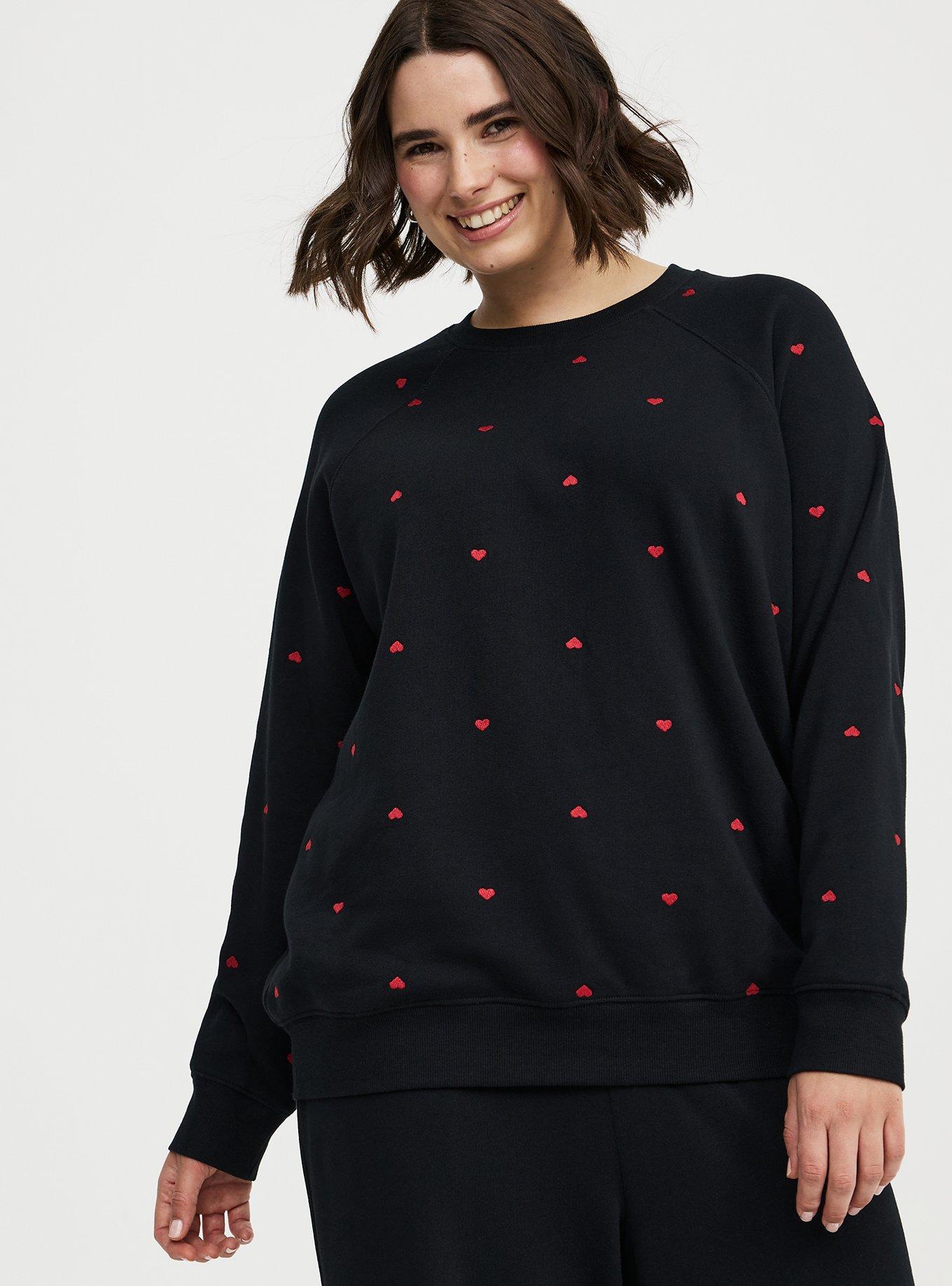 Cozy Fleece Raglan Sweatshirt, DAINTY HEART BLACK, alternate