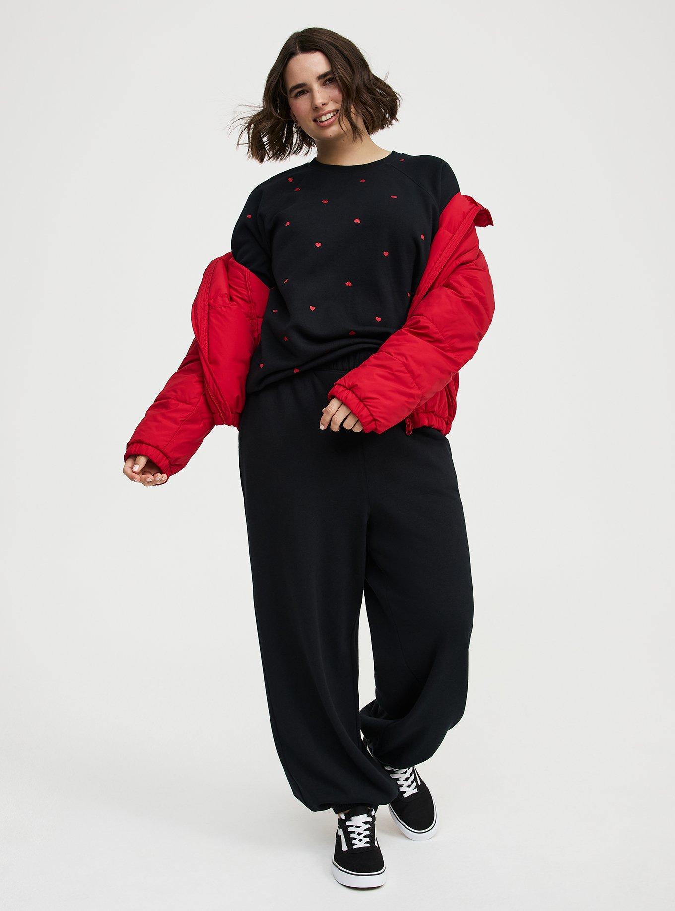 Cozy Fleece Raglan Sweatshirt, DAINTY HEART BLACK, alternate