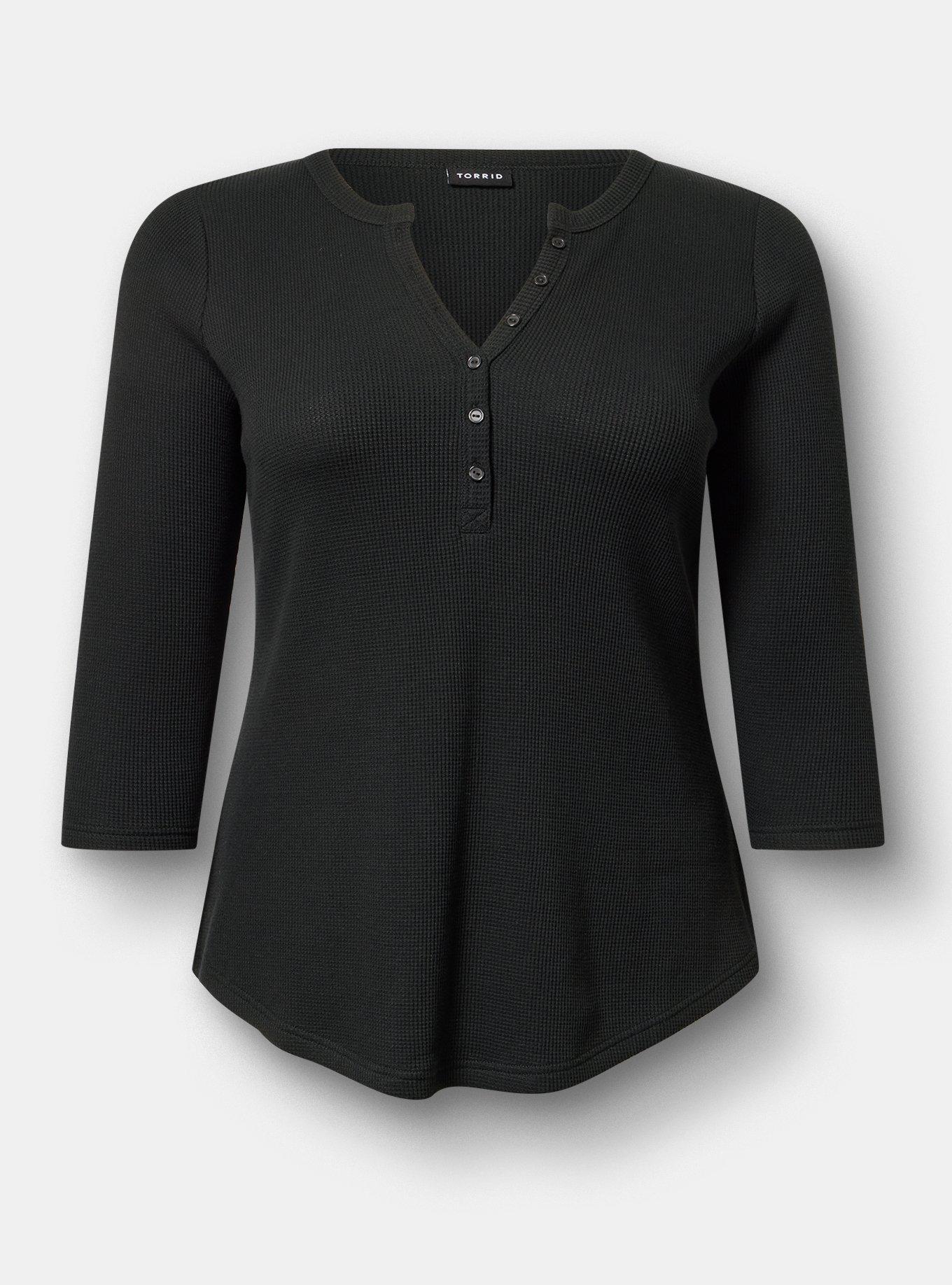 Thermal Henley Top, DEEP BLACK, flat