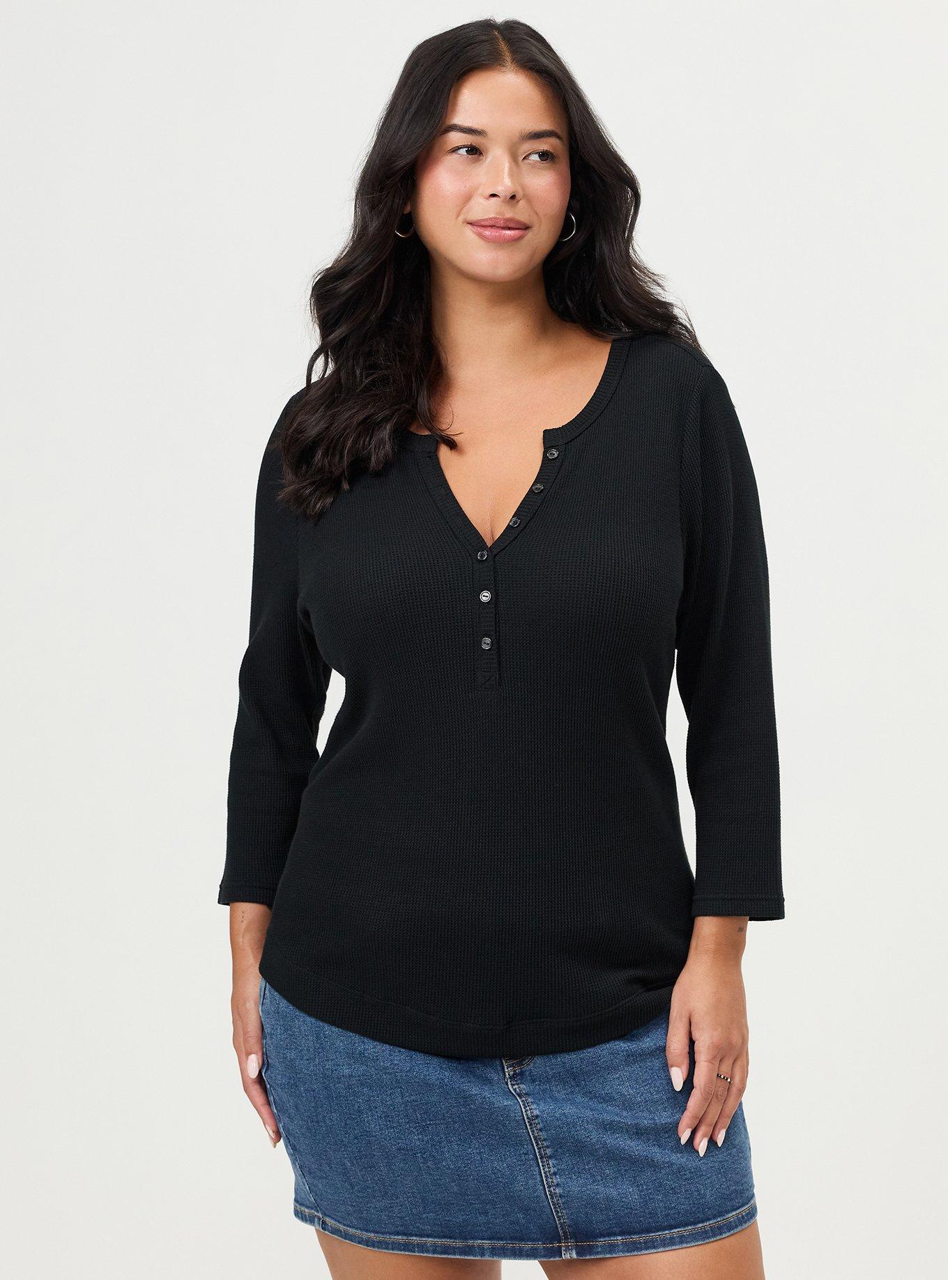 Thermal Henley Top, DEEP BLACK, hi-res