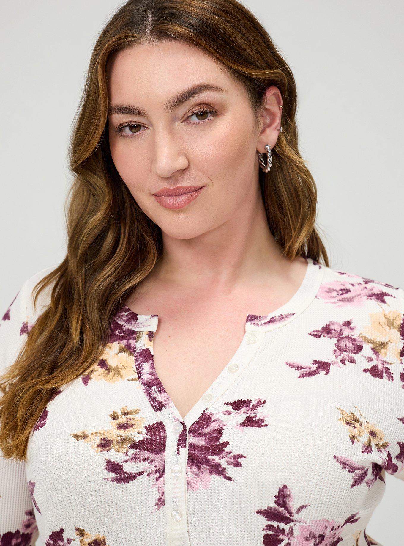 Thermal Henley Top, ROSEY LIGHT FLORAL IVORY, alternate