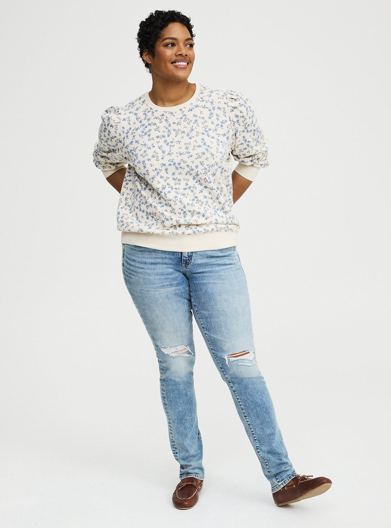 Cozy Fleece Pleated Sweatshirt, RENA DITSY FLORAL CREAM, alternate