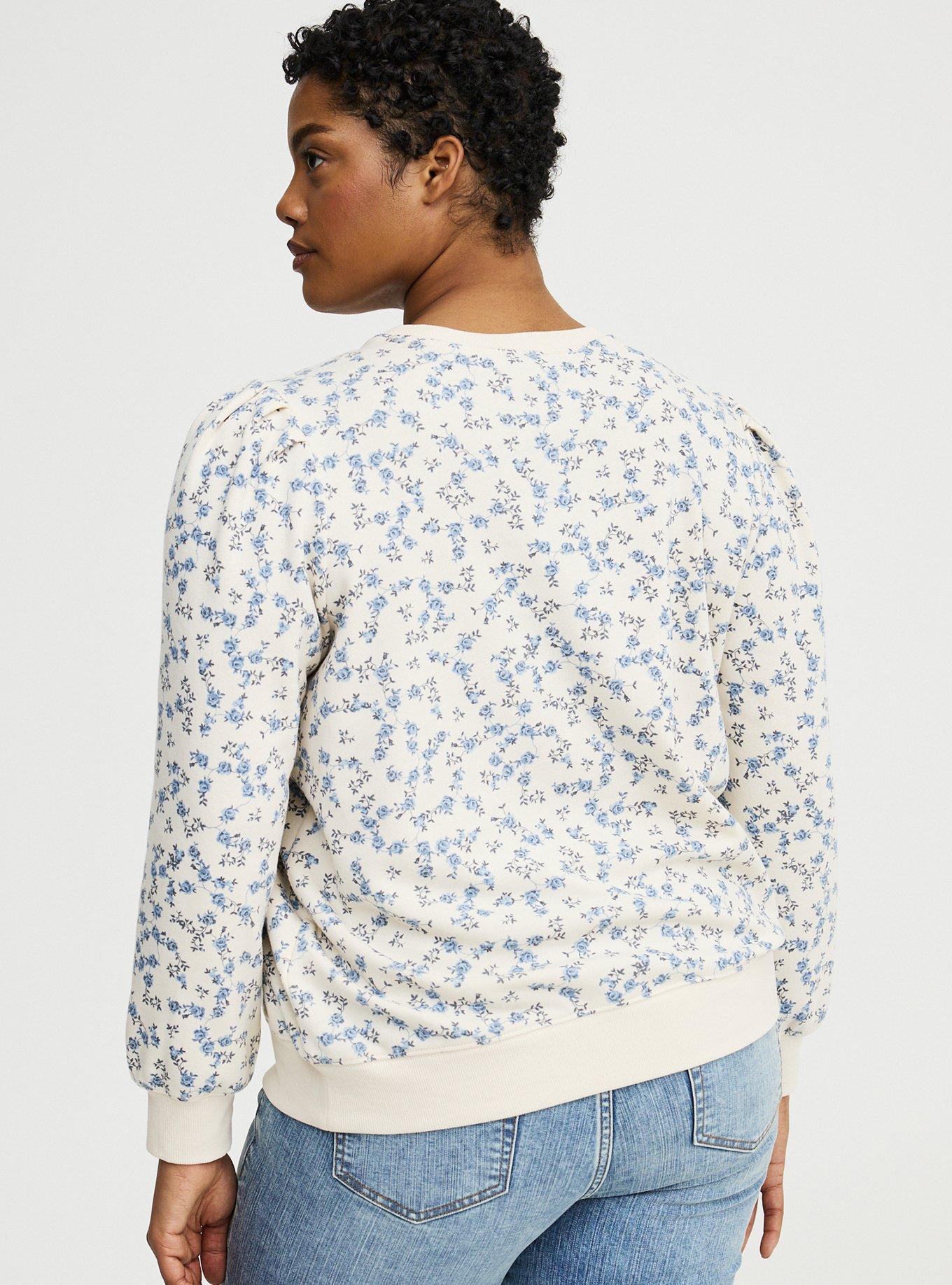 Cozy Fleece Pleated Sweatshirt, RENA DITSY FLORAL CREAM, alternate