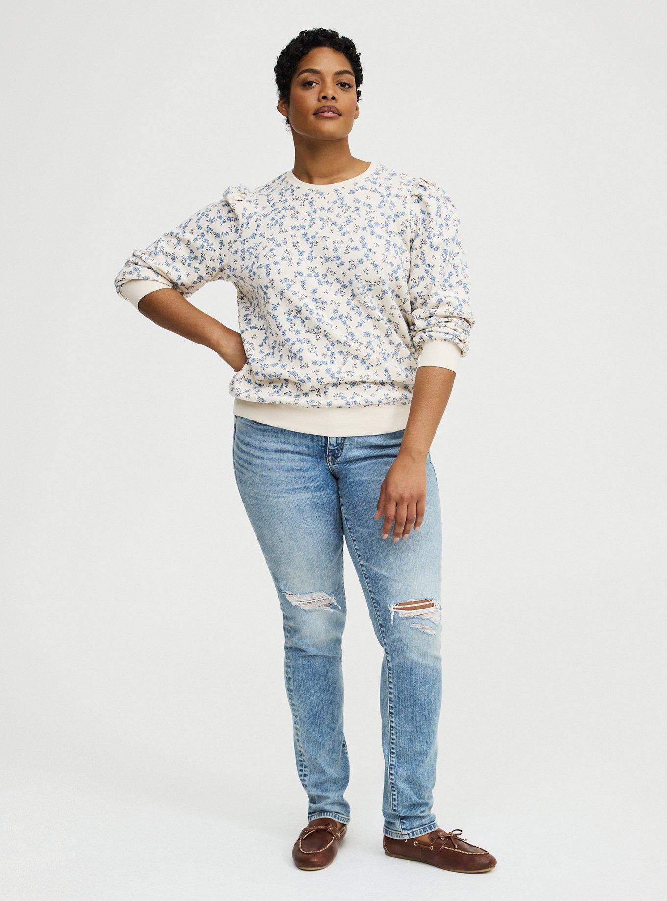 Cozy Fleece Pleated Sweatshirt, RENA DITSY FLORAL CREAM, alternate