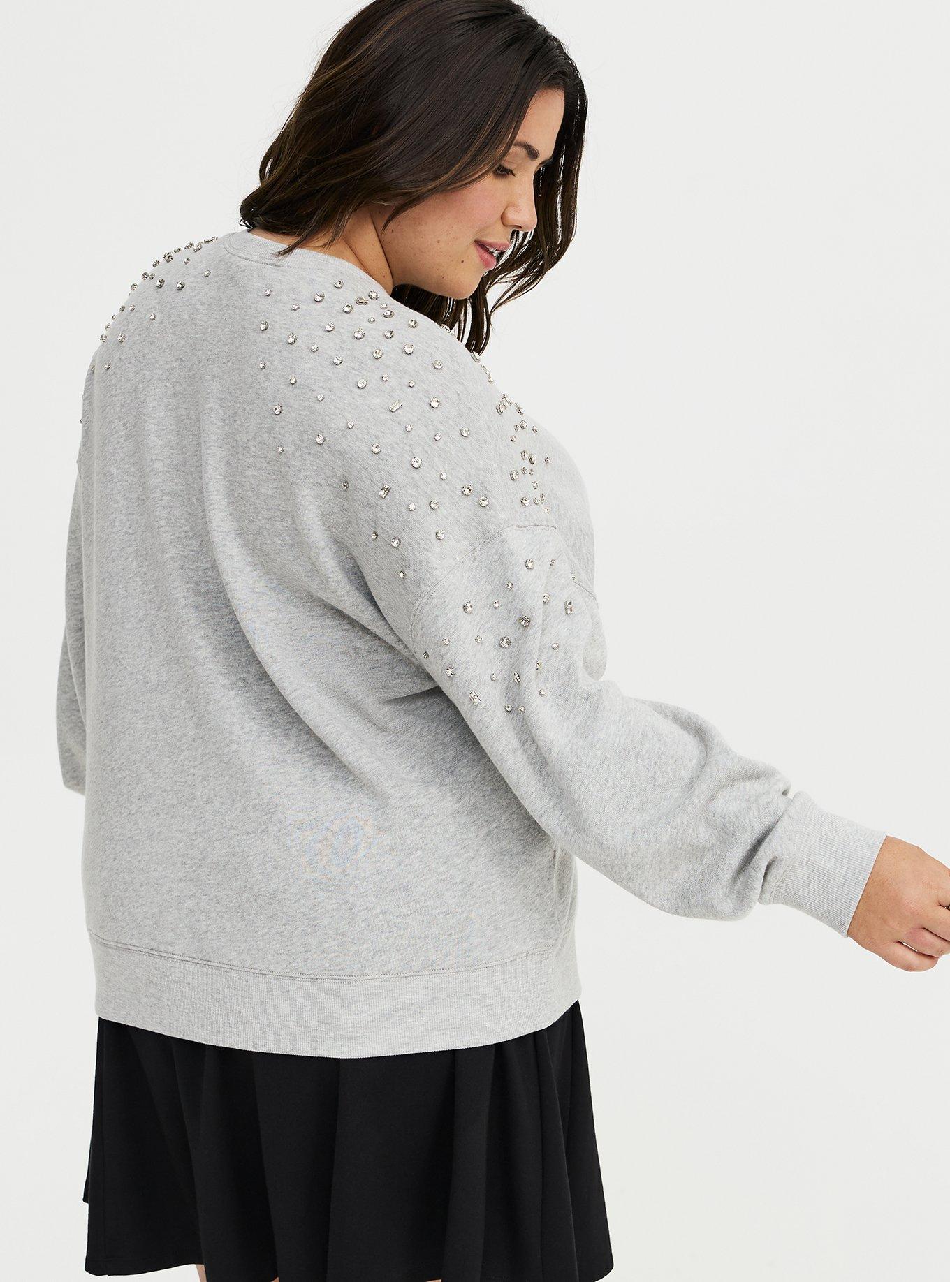 Embellished Fleece Crew Sweatshirt