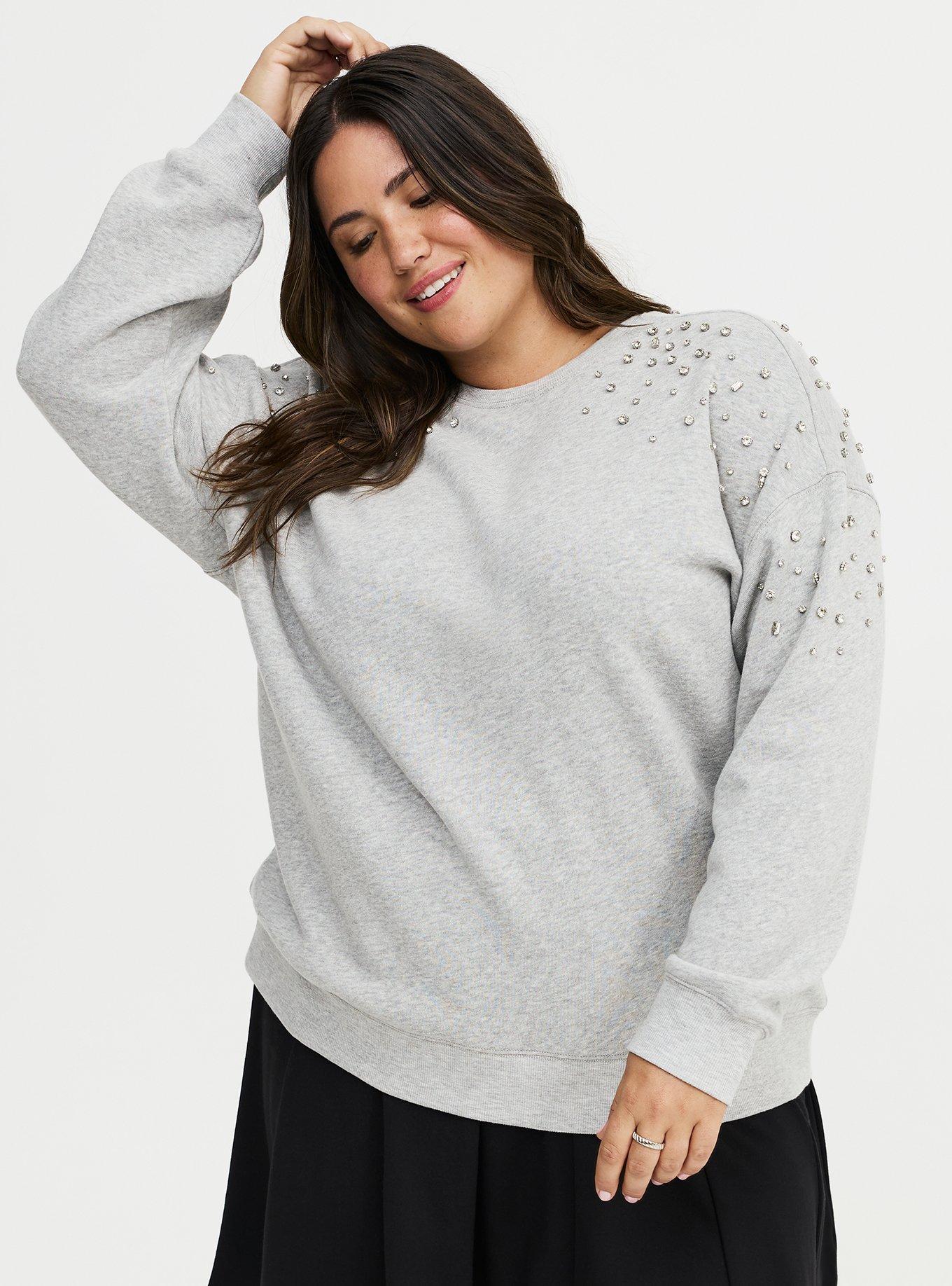 Embellished Fleece Crew Sweatshirt