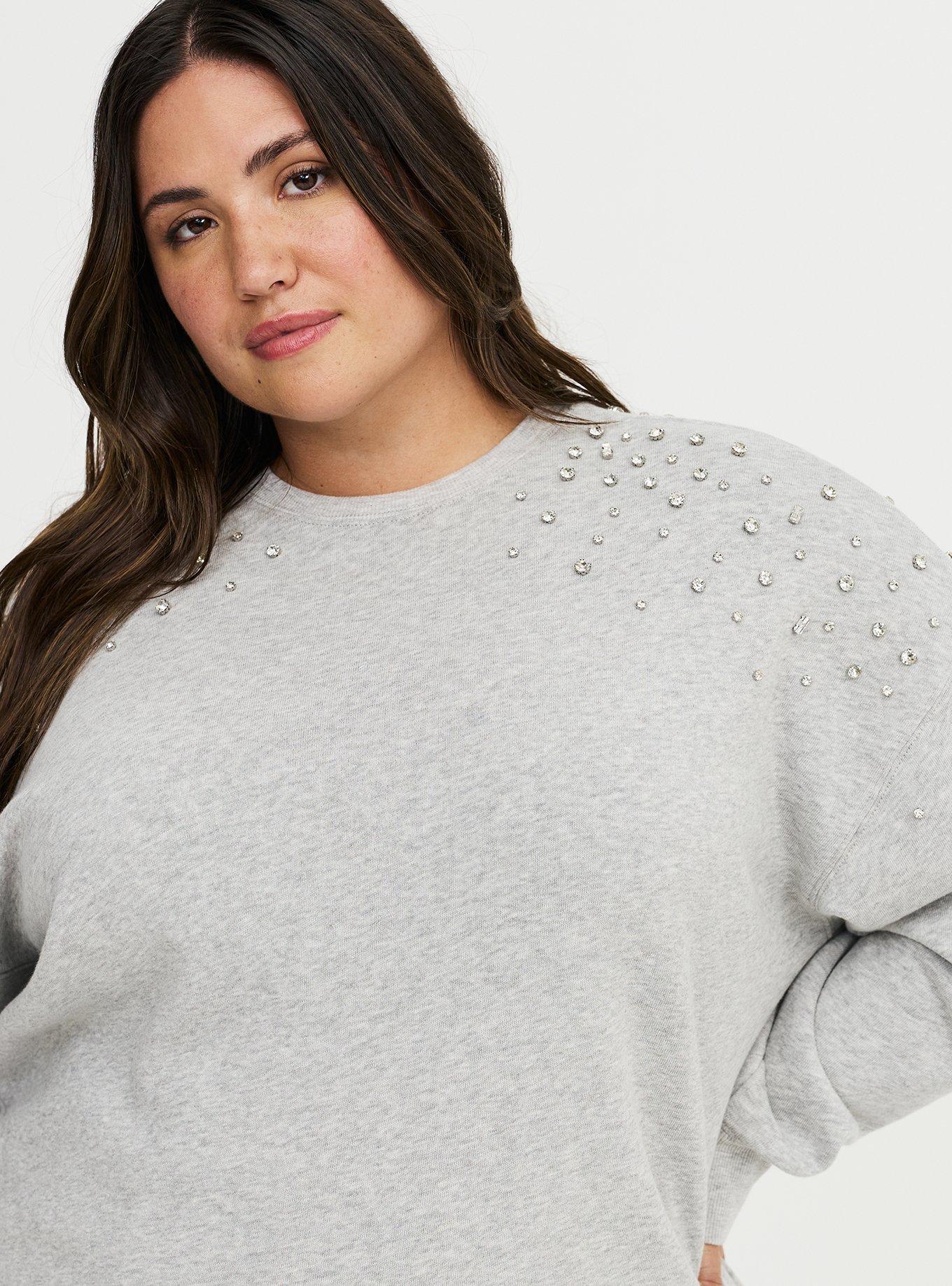 Embellished Fleece Crew Sweatshirt