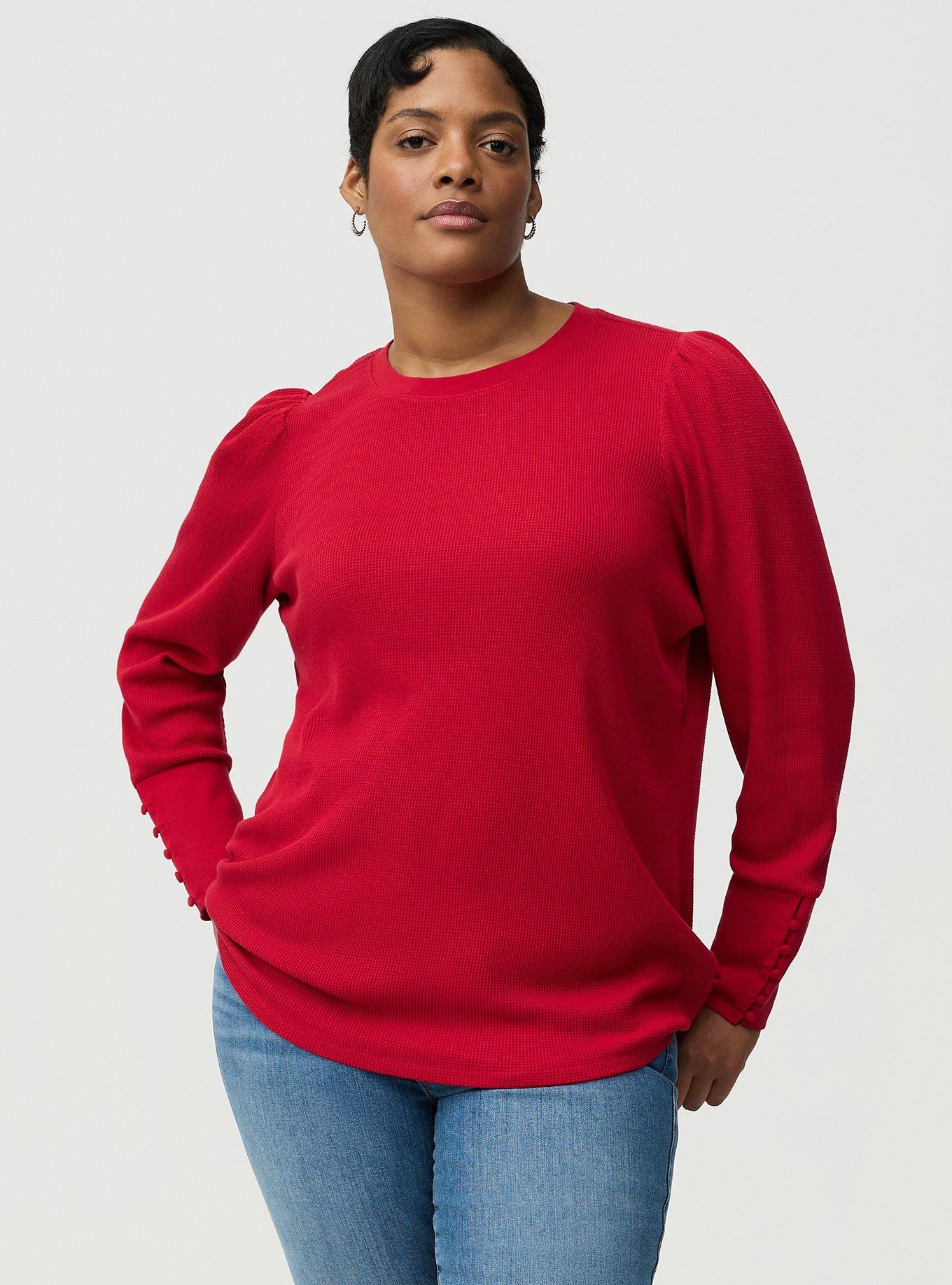 Thermal Crew Puff Sleeve Top, JESTER RED, hi-res