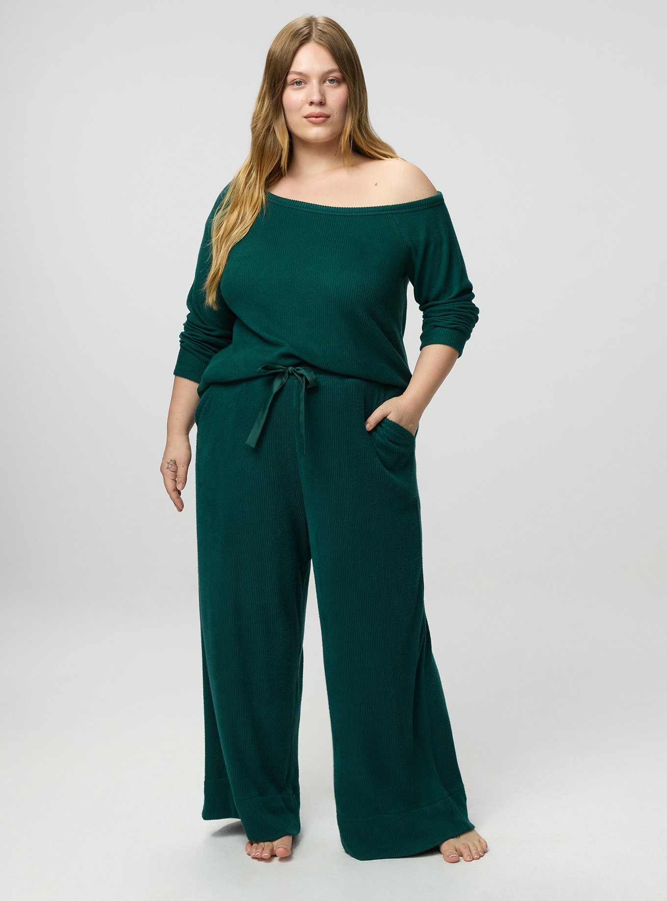 Rib Hacci Wide-Leg Lounge Pant, BOTANICAL GARDEN, hi-res