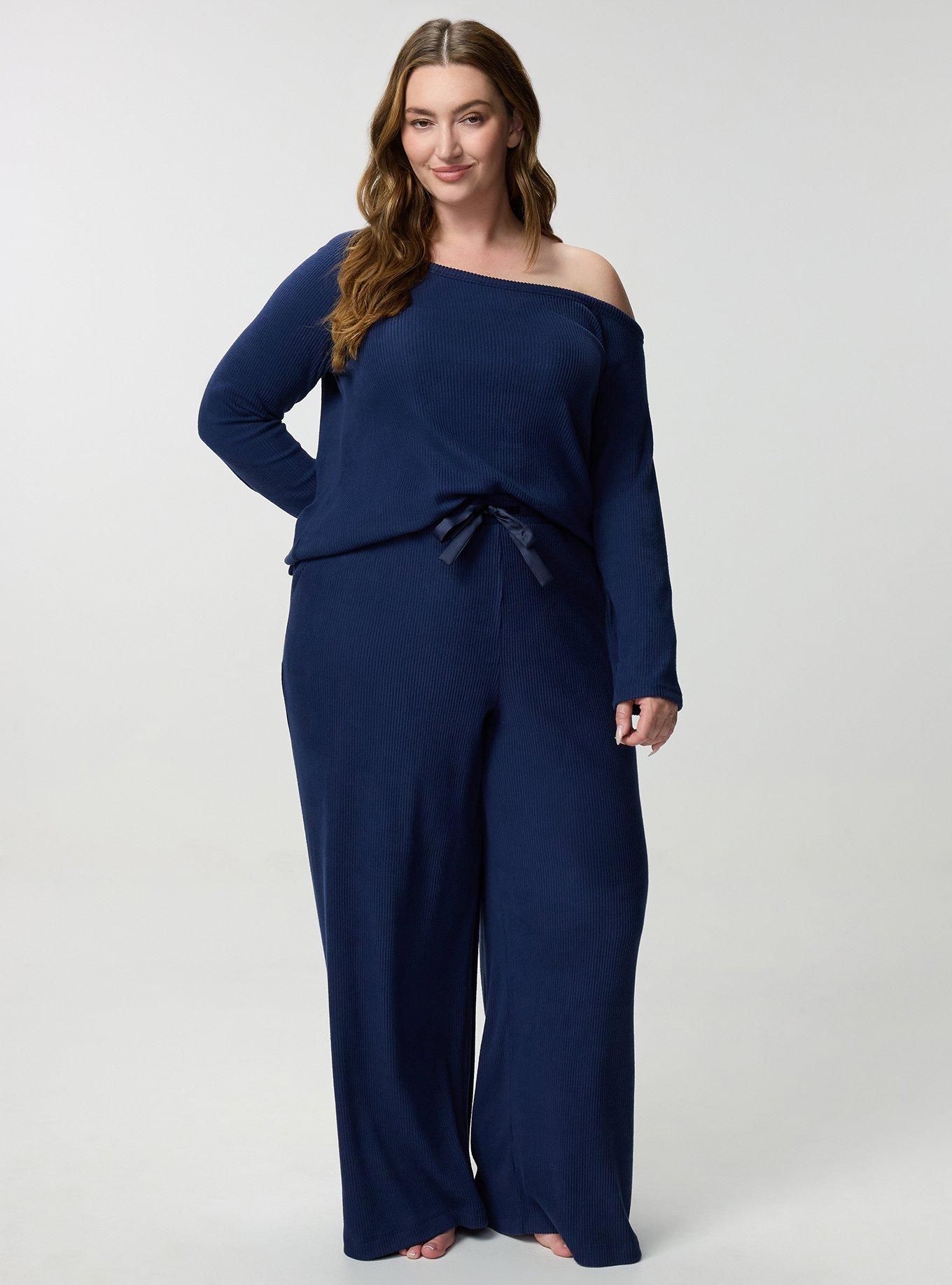 Rib Hacci Wide-Leg Lounge Pant, MEDIEVAL BLUE, alternate