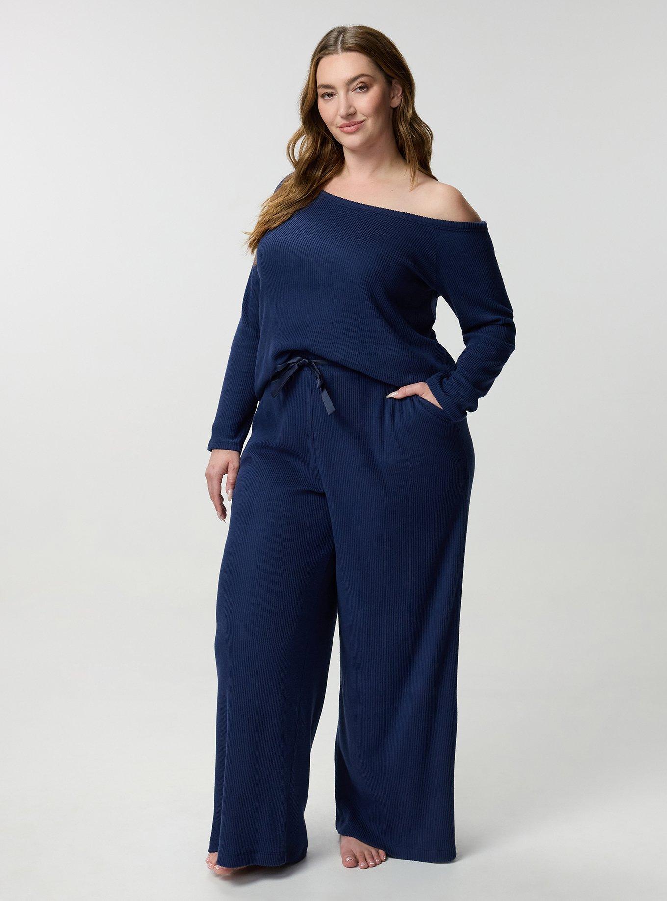 Rib Hacci Wide-Leg Lounge Pant, MEDIEVAL BLUE, hi-res