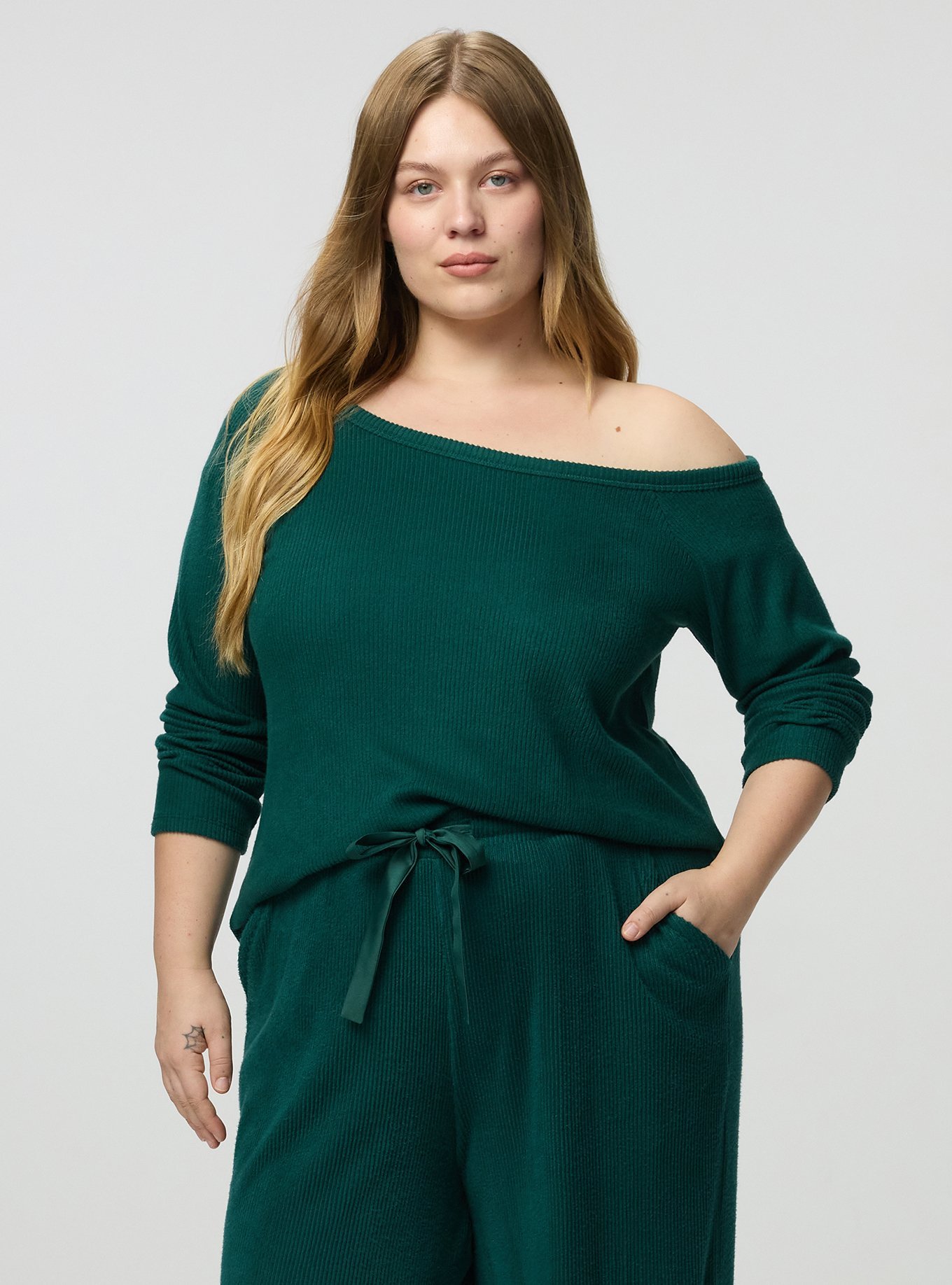 Rib Hacci Off-The-Shoulder Lounge Top, BOTANICAL GARDEN, alternate
