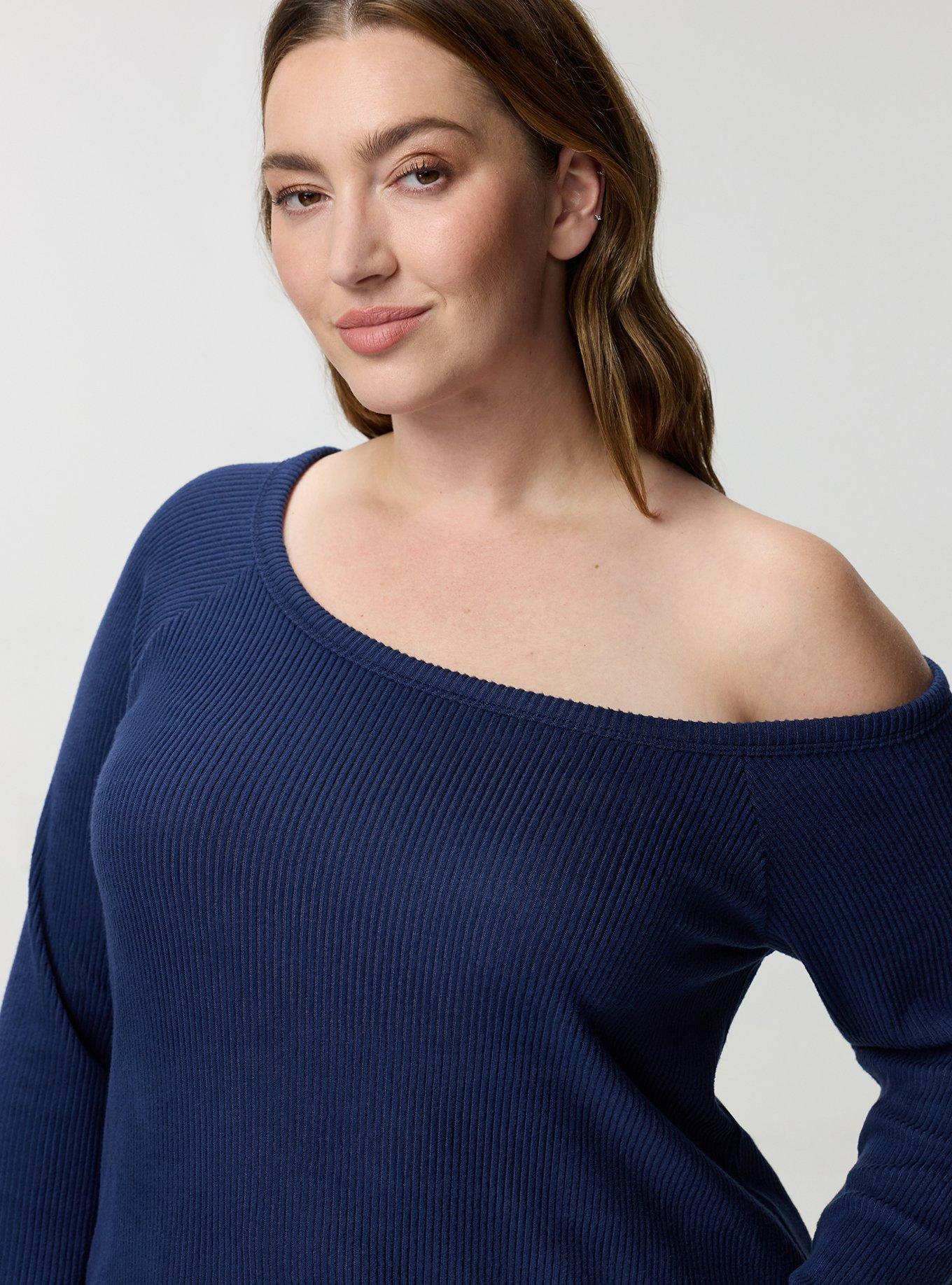 Rib Hacci Off-The-Shoulder Lounge Top, MEDIEVAL BLUE, alternate