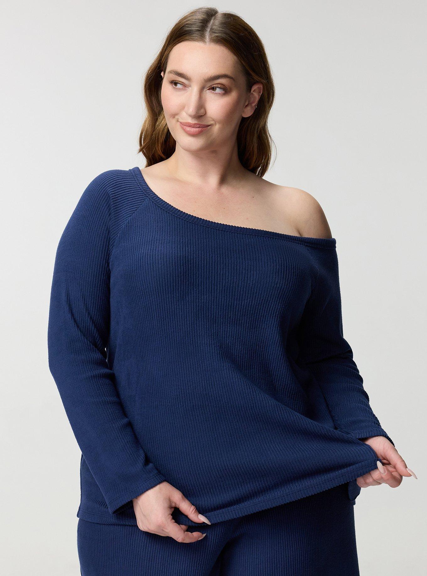 Rib Hacci Off-The-Shoulder Lounge Top, MEDIEVAL BLUE, hi-res