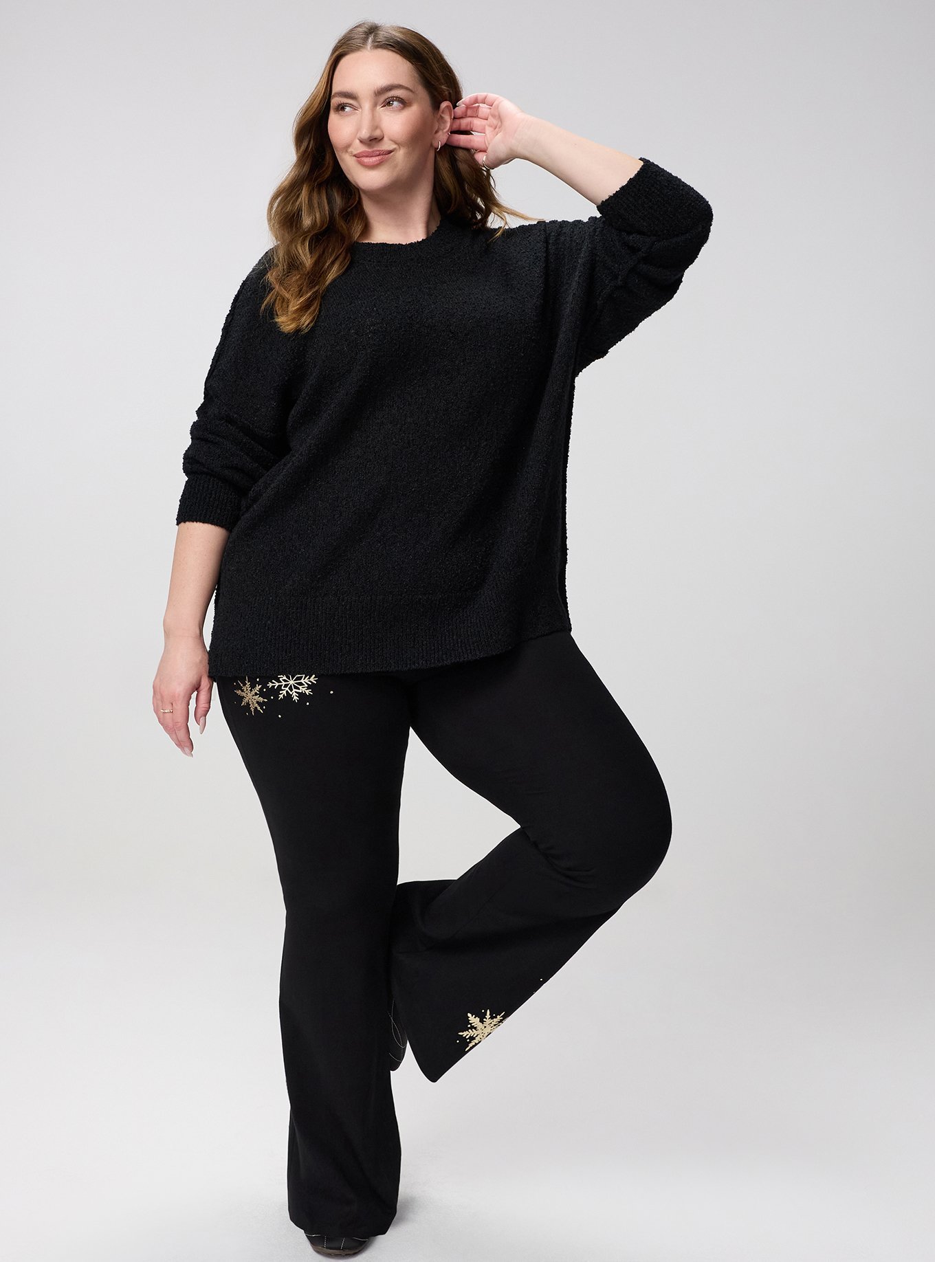 Full Length Flare Printed Legging, SNOWFLAKE FOIL LEGGING, alternate