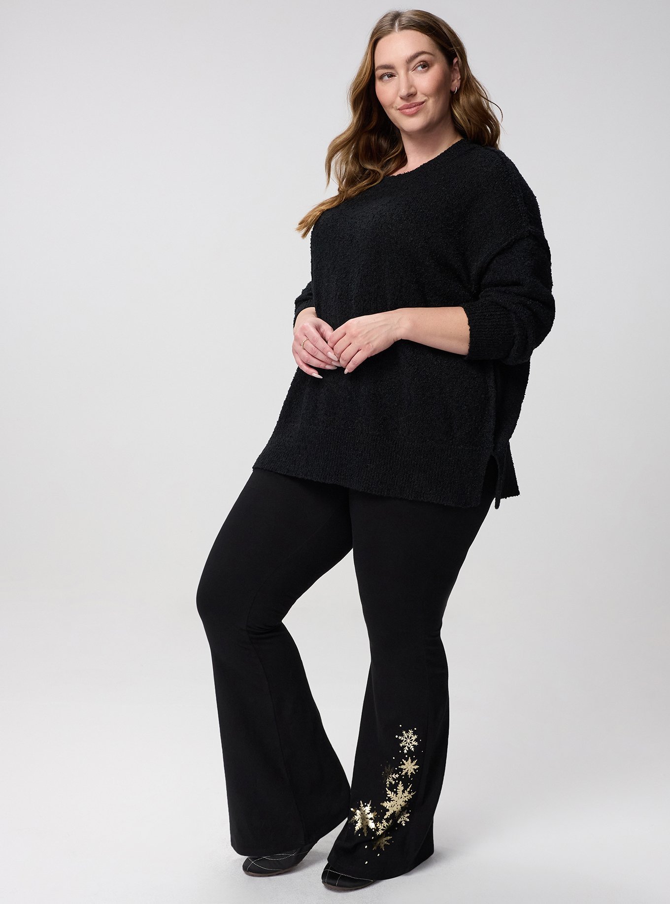 Full Length Flare Printed Legging, SNOWFLAKE FOIL LEGGING, hi-res