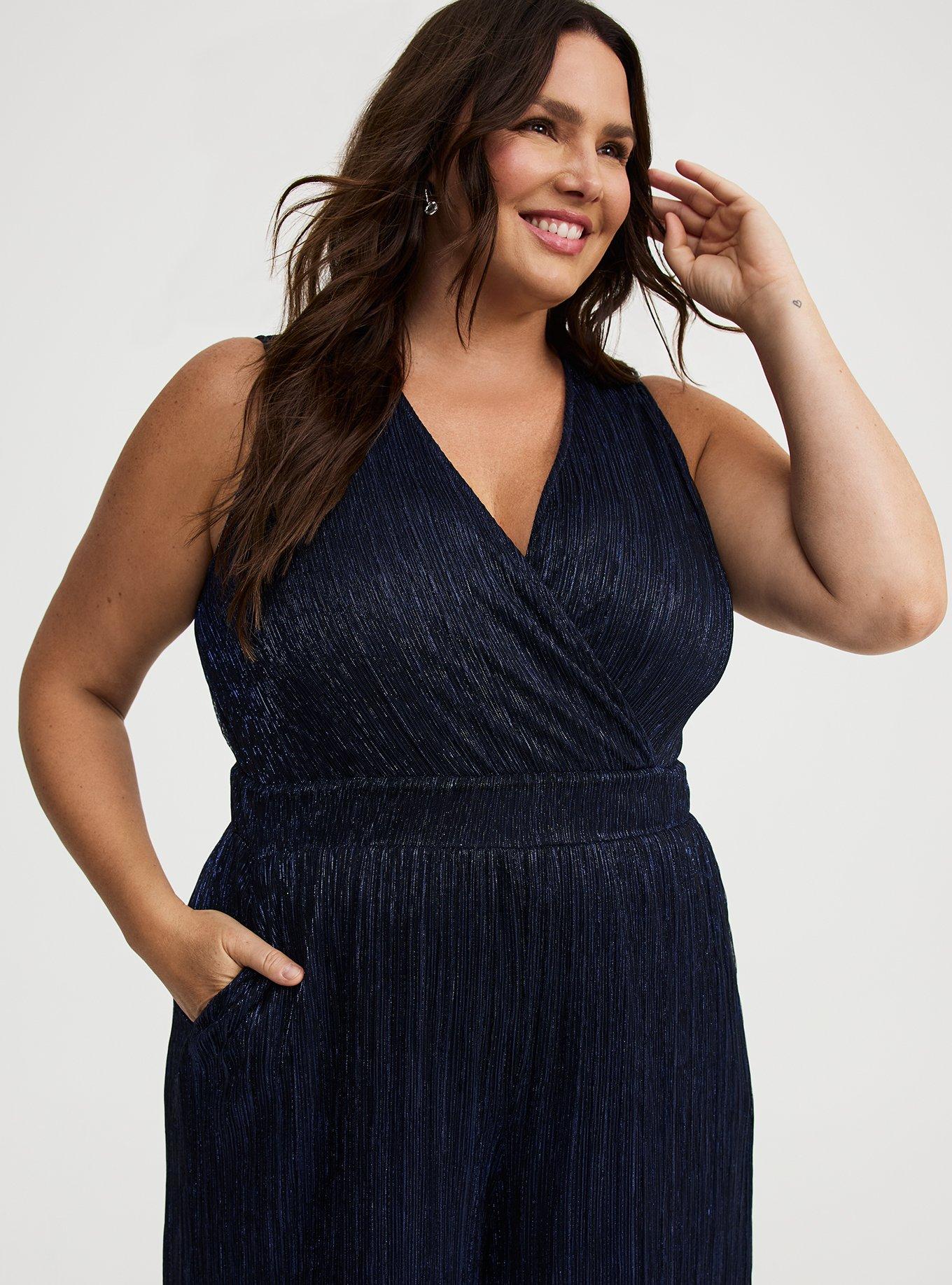 Glitter Surplice Wide Leg Jumpsuit