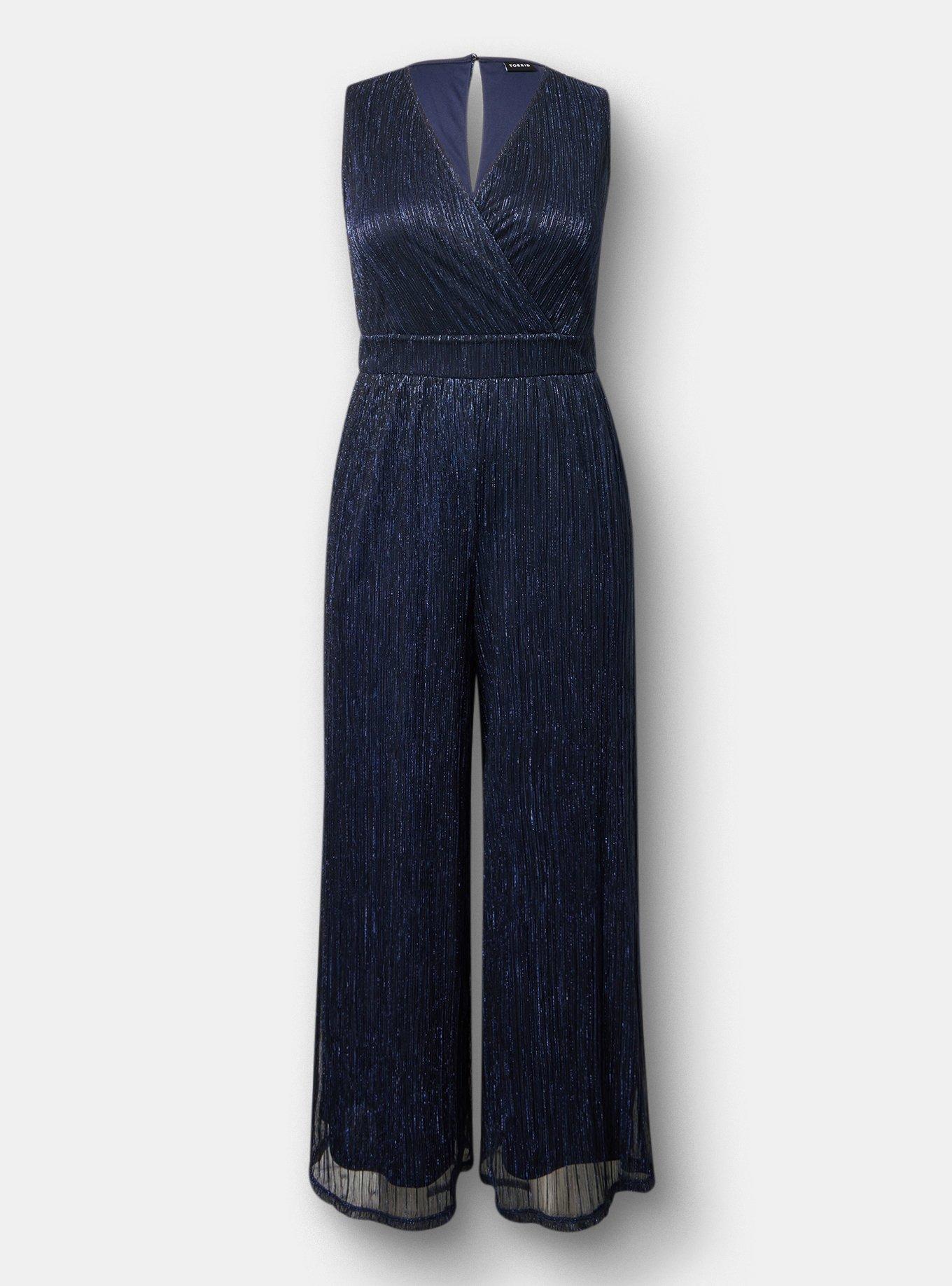 Glitter Surplice Wide Leg Jumpsuit