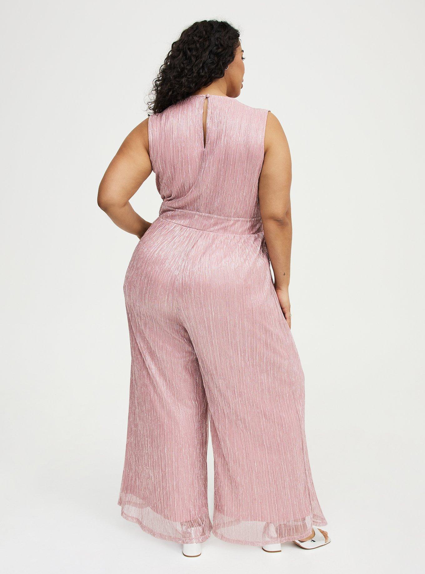 Glitter Knit Surplice Wide Leg Jumpsuit, METALLIC MAUVE, alternate