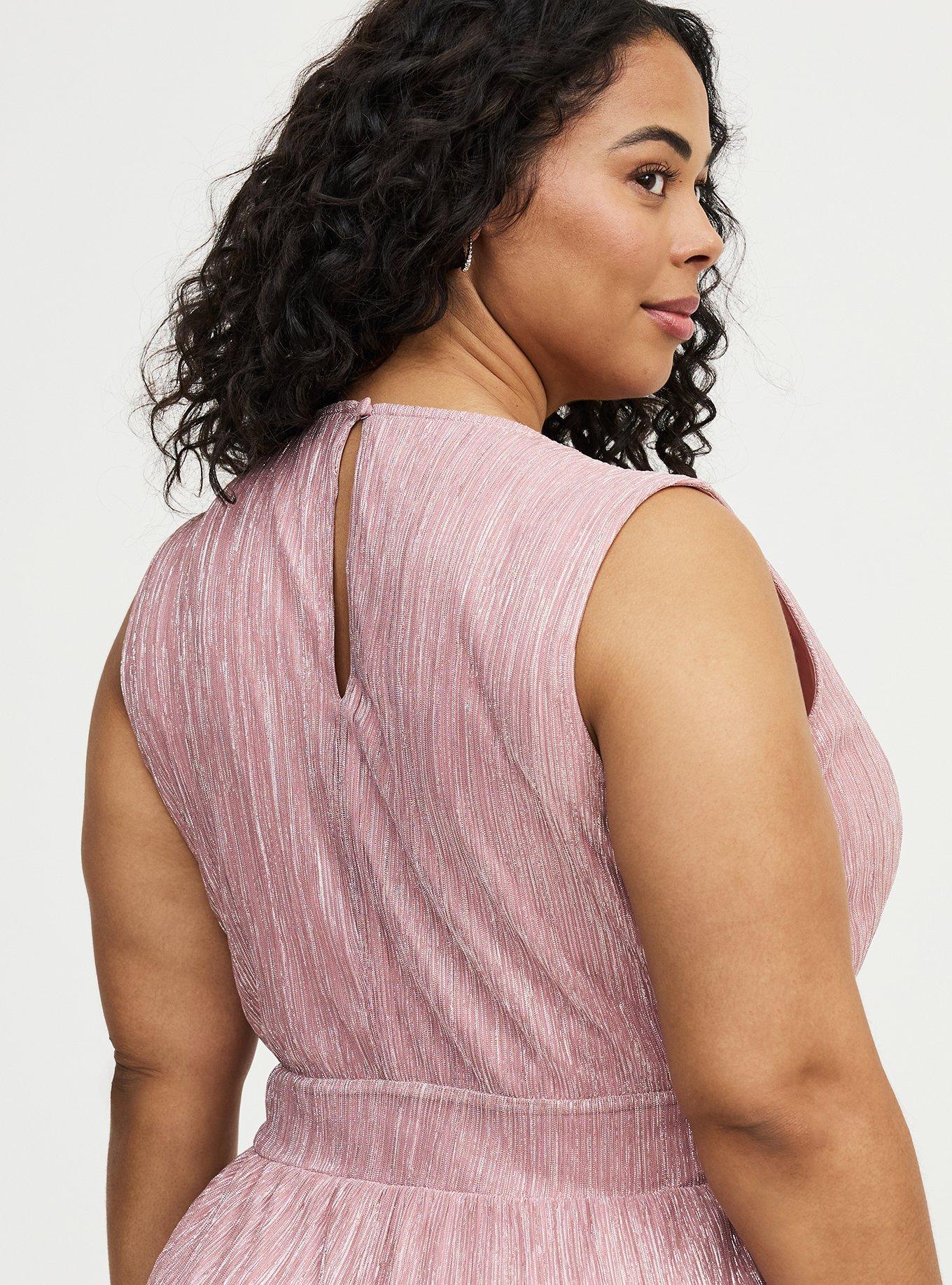 Glitter Knit Surplice Wide Leg Jumpsuit, METALLIC MAUVE, alternate