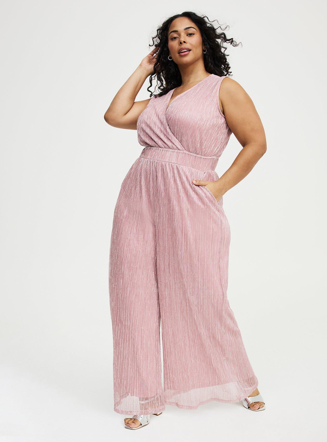 Women's Glitter Knit Surplice Wide Leg Jumpsuit In Pink, Size 28, Plus Size By Torrid