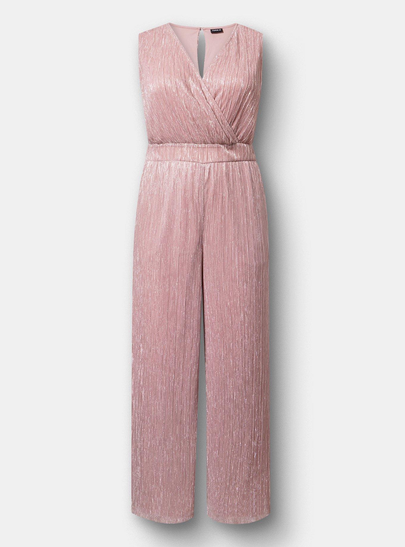 Glitter Knit Surplice Wide Leg Jumpsuit, METALLIC MAUVE, hi-res