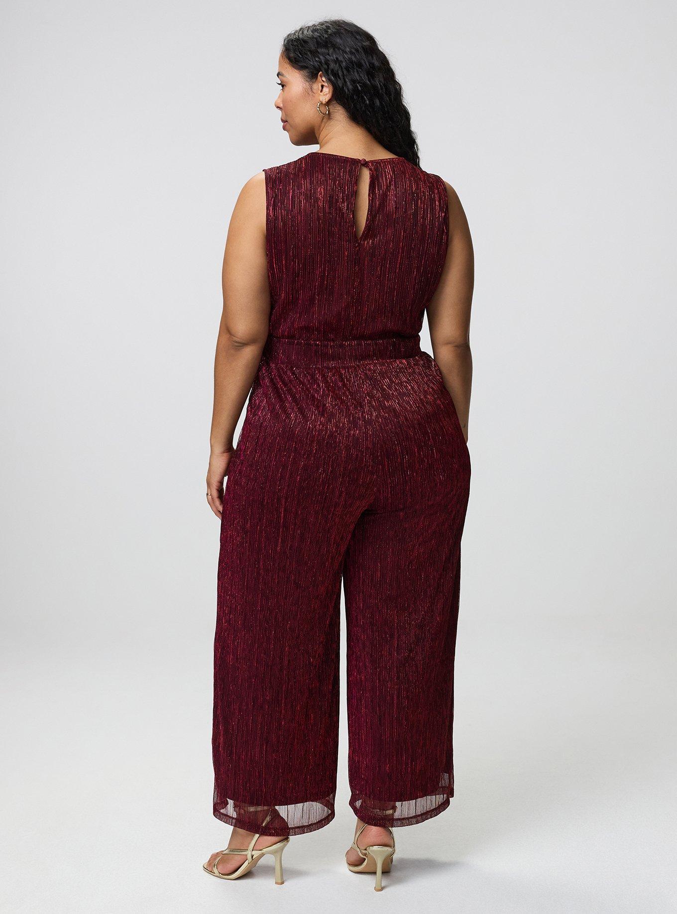 Glitter Knit Surplice Wide Leg Jumpsuit, BLACK/RED PLISSE C#13, alternate