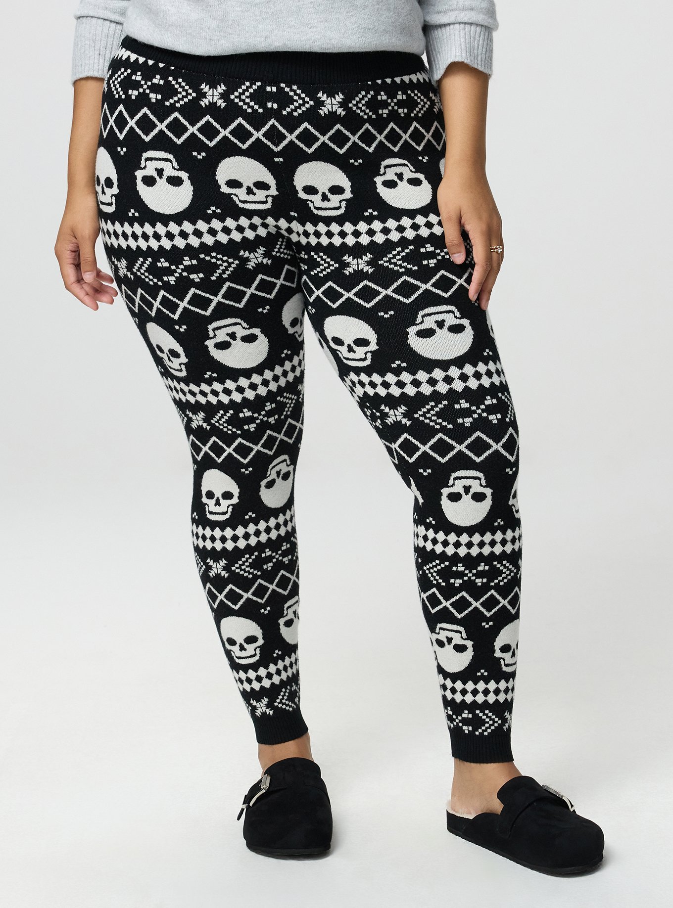 Full-Length Sweater Legging, CEMETARY FAIRISLE BW, alternate