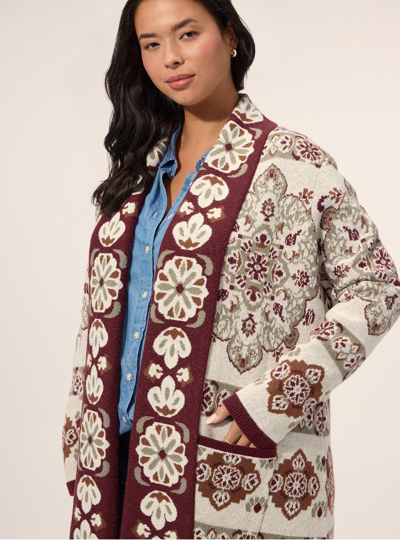 Plus Size Festi Fringe Cardigan, SHANDI MEDALLION ARTWORK 1 NEW, alternate