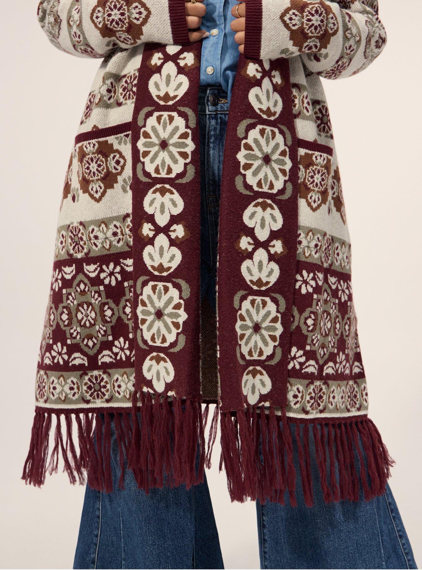 Plus Size Festi Fringe Cardigan, SHANDI MEDALLION ARTWORK 1 NEW, alternate