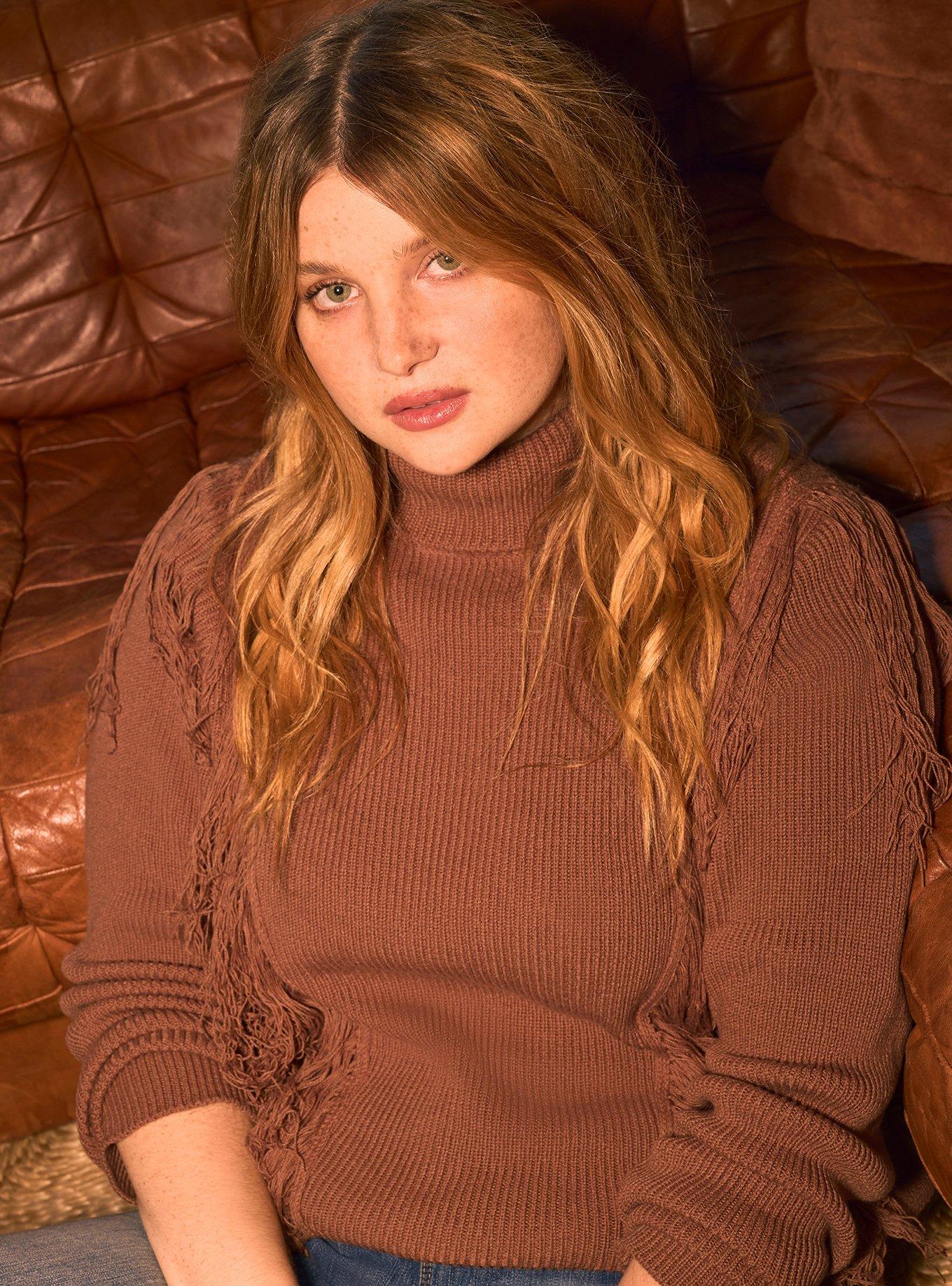 Festi Fringe Turtleneck Sweater, RAWHIDE, hi-res