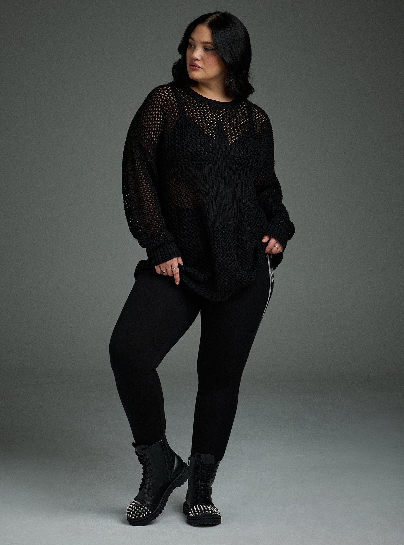 Nightfall Open Knit Tunic Sweater, FIVE POINT STAR BLACK, alternate