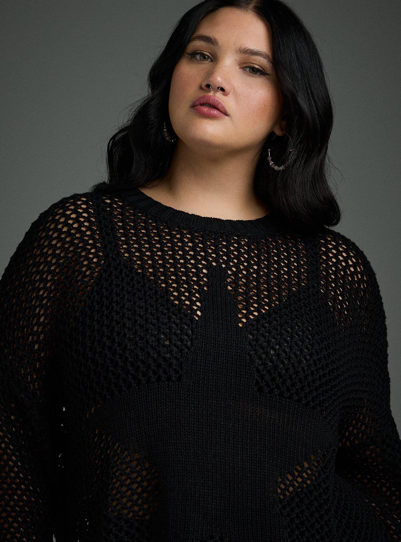 Nightfall Open Knit Tunic Sweater, FIVE POINT STAR BLACK, alternate