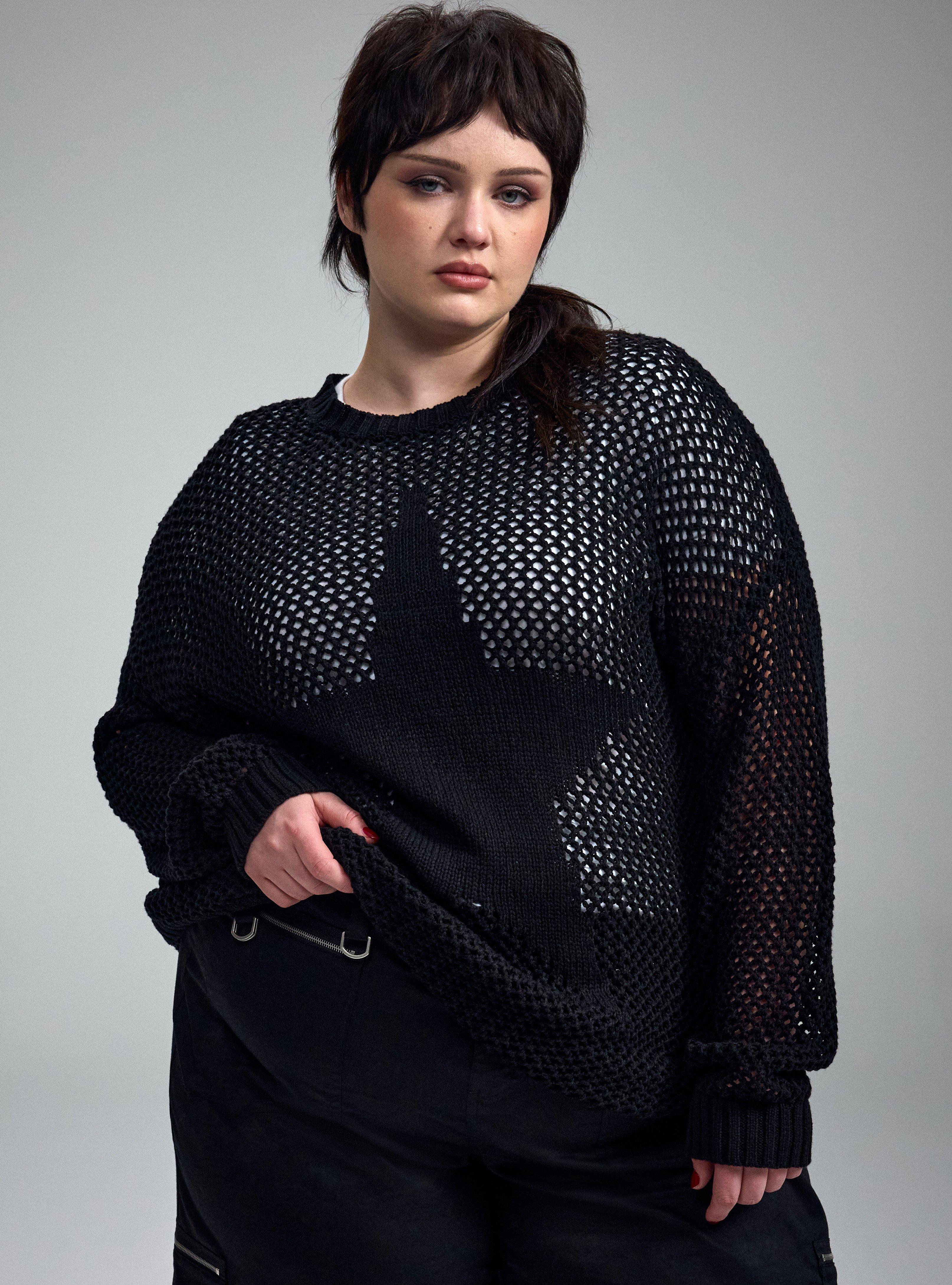 Nightfall Open Knit Tunic Sweater, FIVE POINT STAR BLACK, alternate