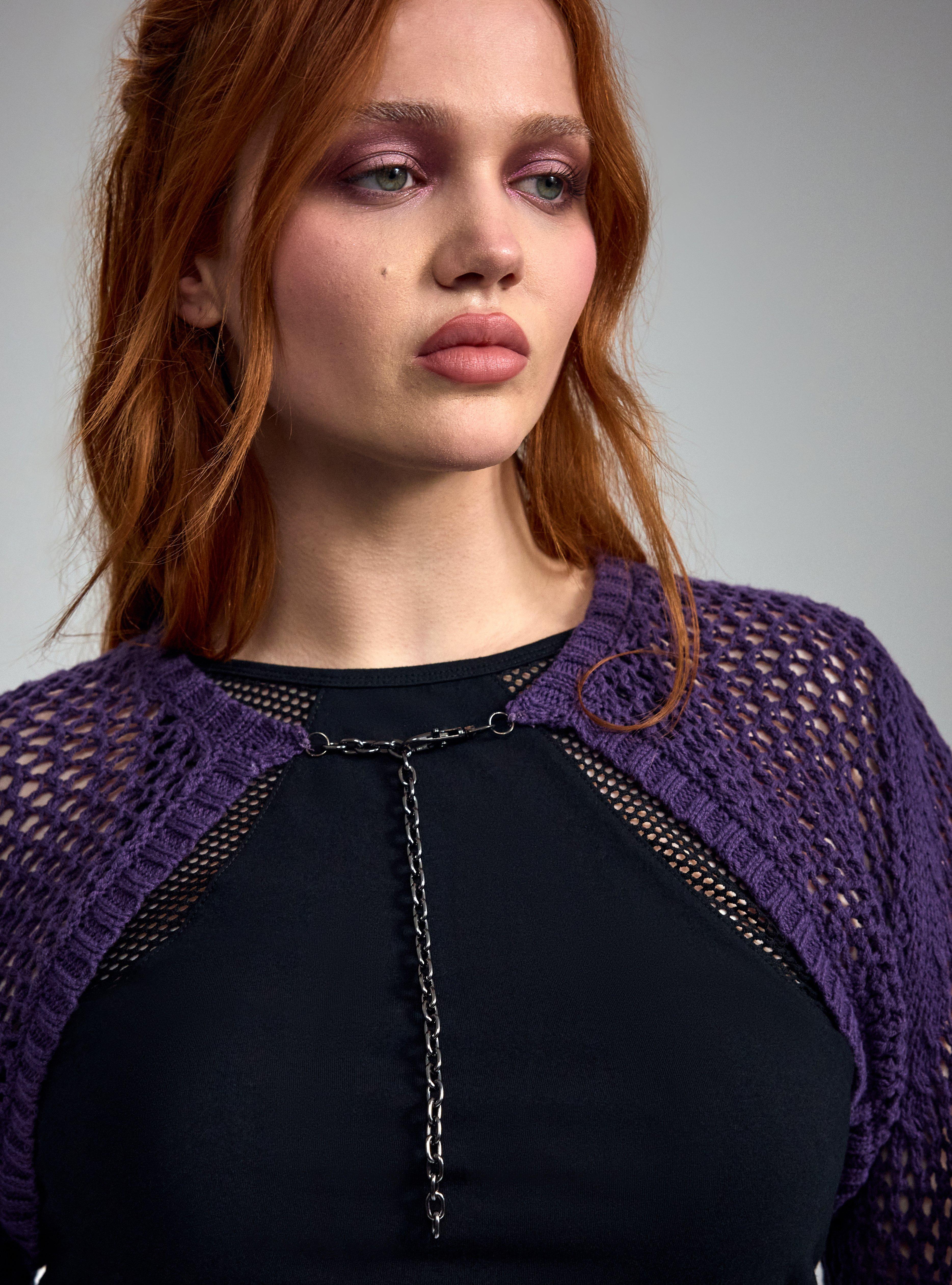 Nightfall Chain Detail Crop Cardigan, GOTHIC GRAPE, alternate