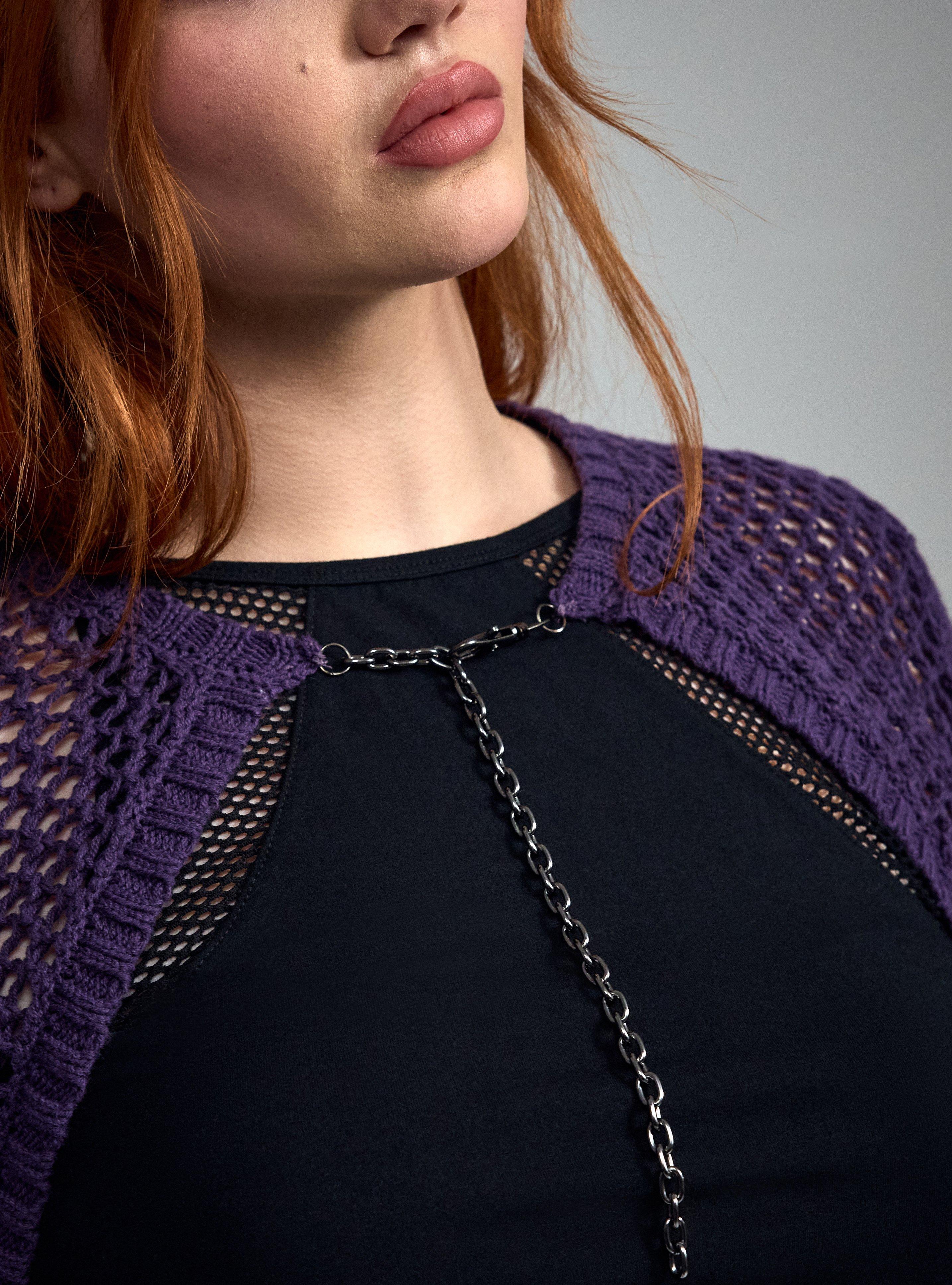 Nightfall Chain Detail Crop Cardigan, GOTHIC GRAPE, alternate