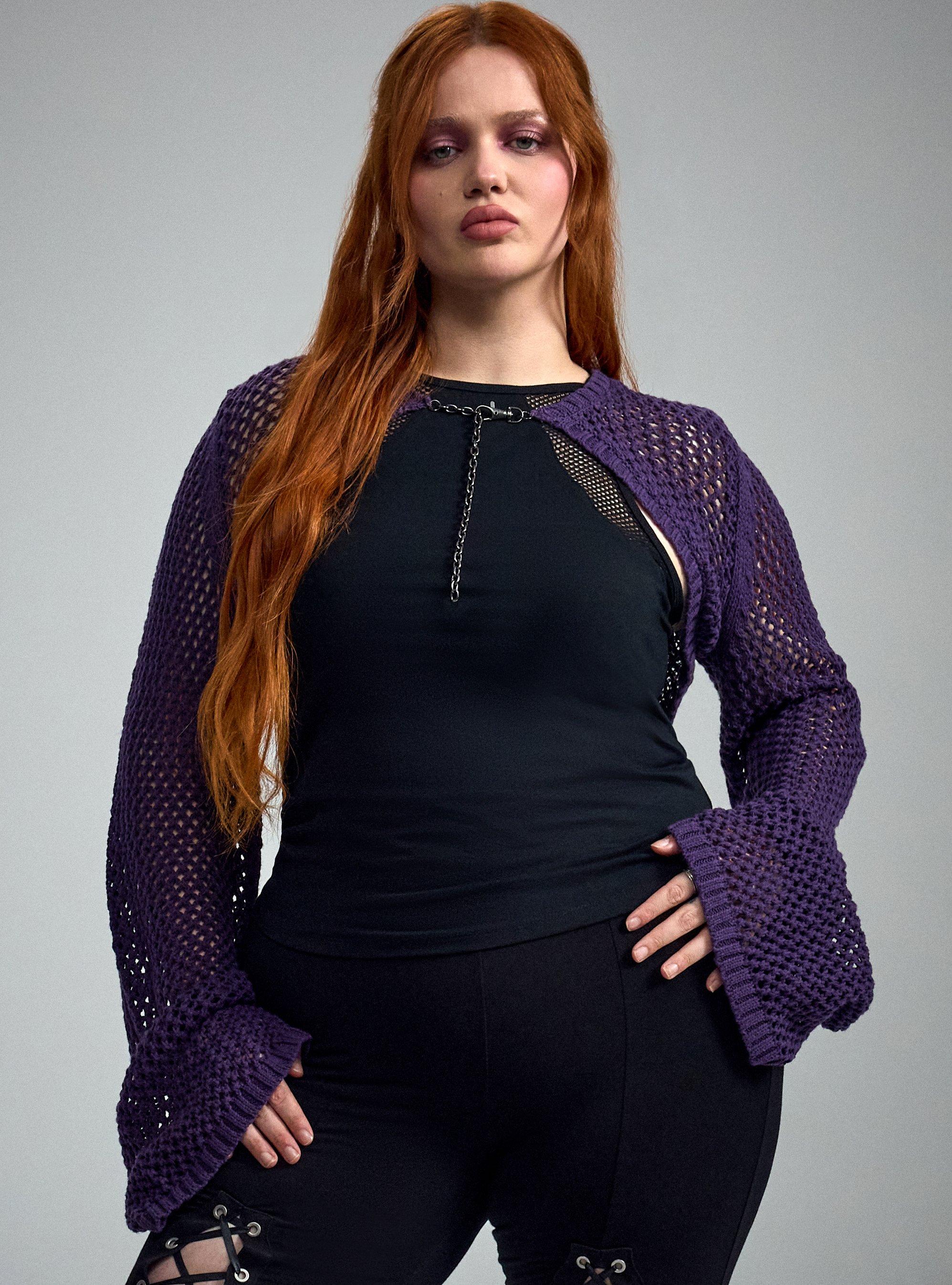 Nightfall Chain Detail Crop Cardigan, GOTHIC GRAPE, hi-res