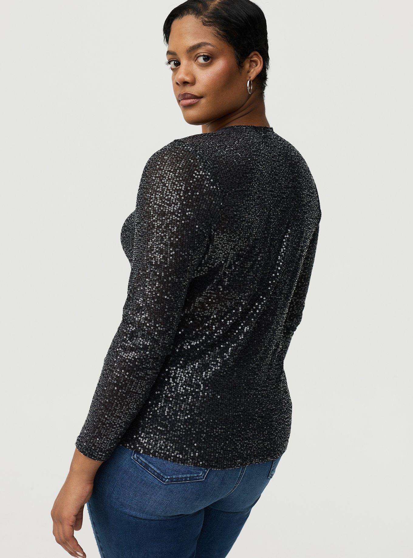 Sequin & Mesh Long Sleeve Top