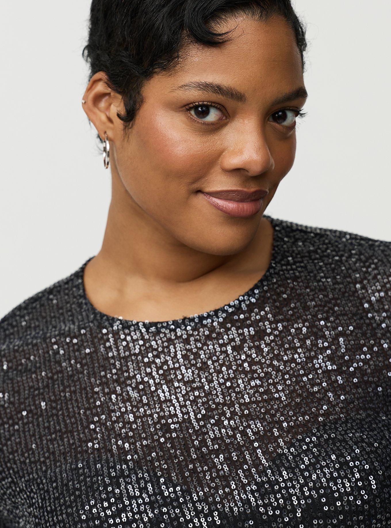 Sequin & Mesh Long Sleeve Top