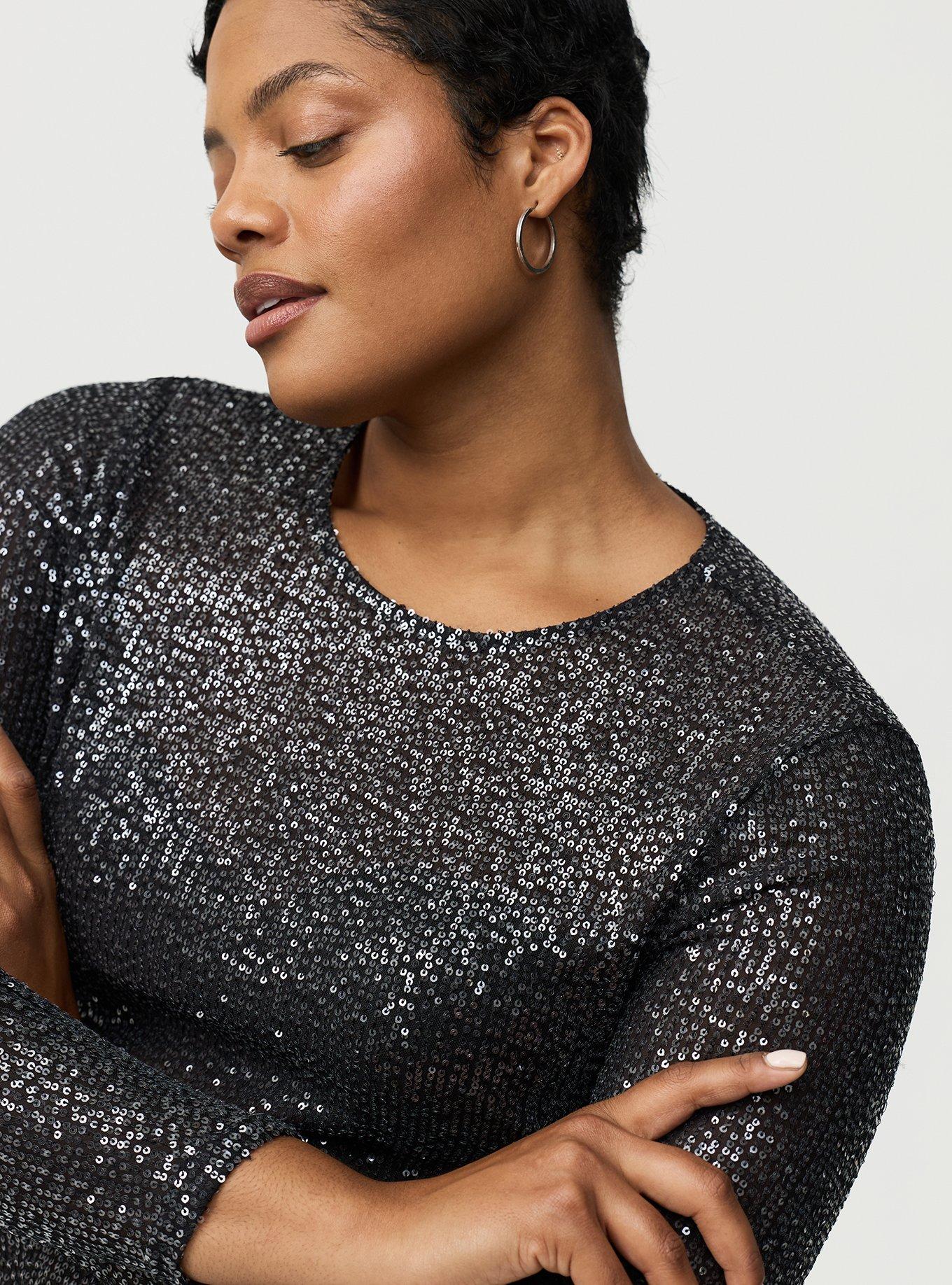 Sequin & Mesh Long Sleeve Top