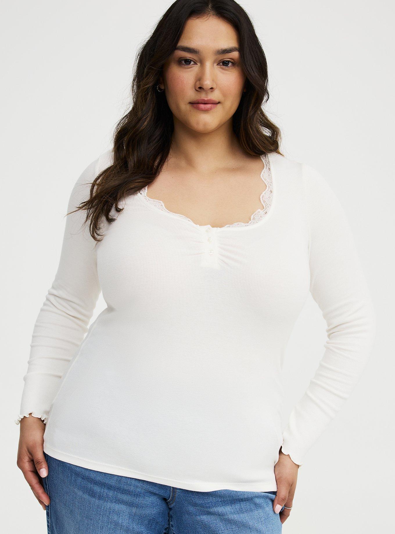 Plus Size Cotton Modal Rib Henley Top, WHISPER WHITE, hi-res